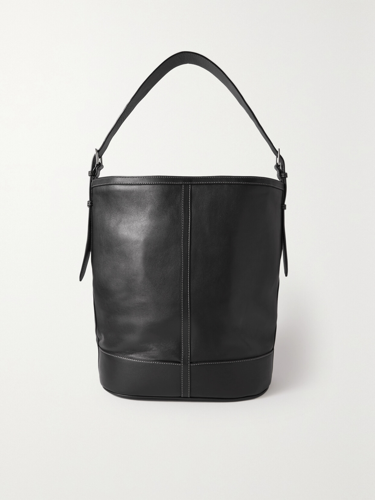 Hunting Season Paneled Topstitched Leather Tote In Black