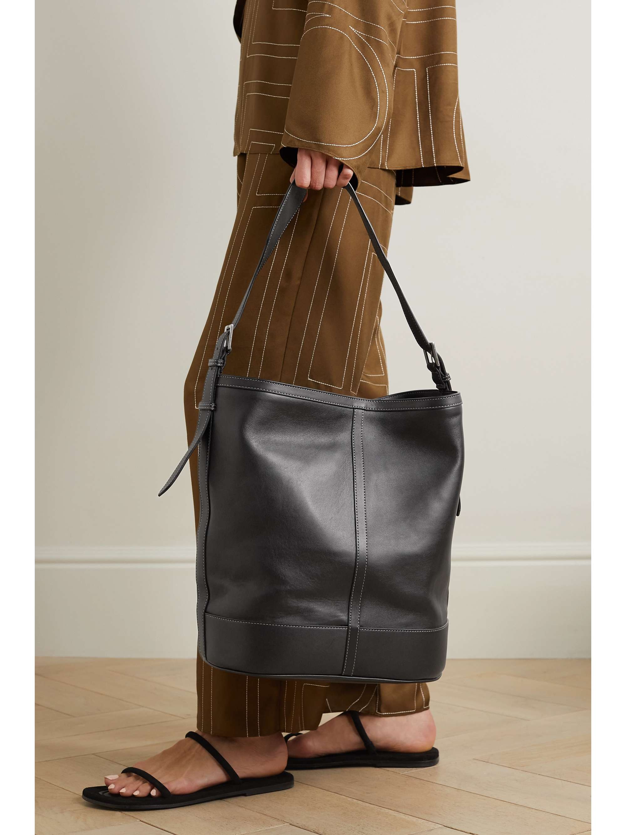 HUNTING SEASON Paneled topstitched leather tote NETAPORTER