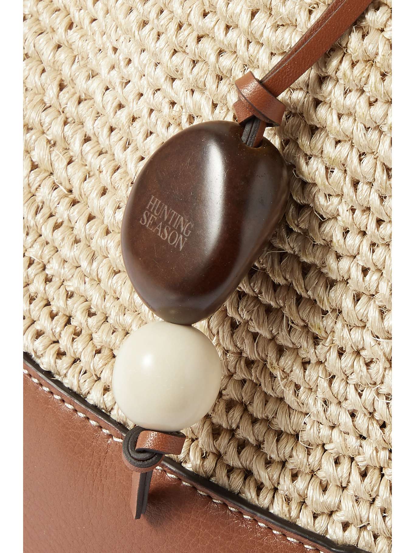 HUNTING SEASON Leathertrimmed raffia bucket bag NETAPORTER