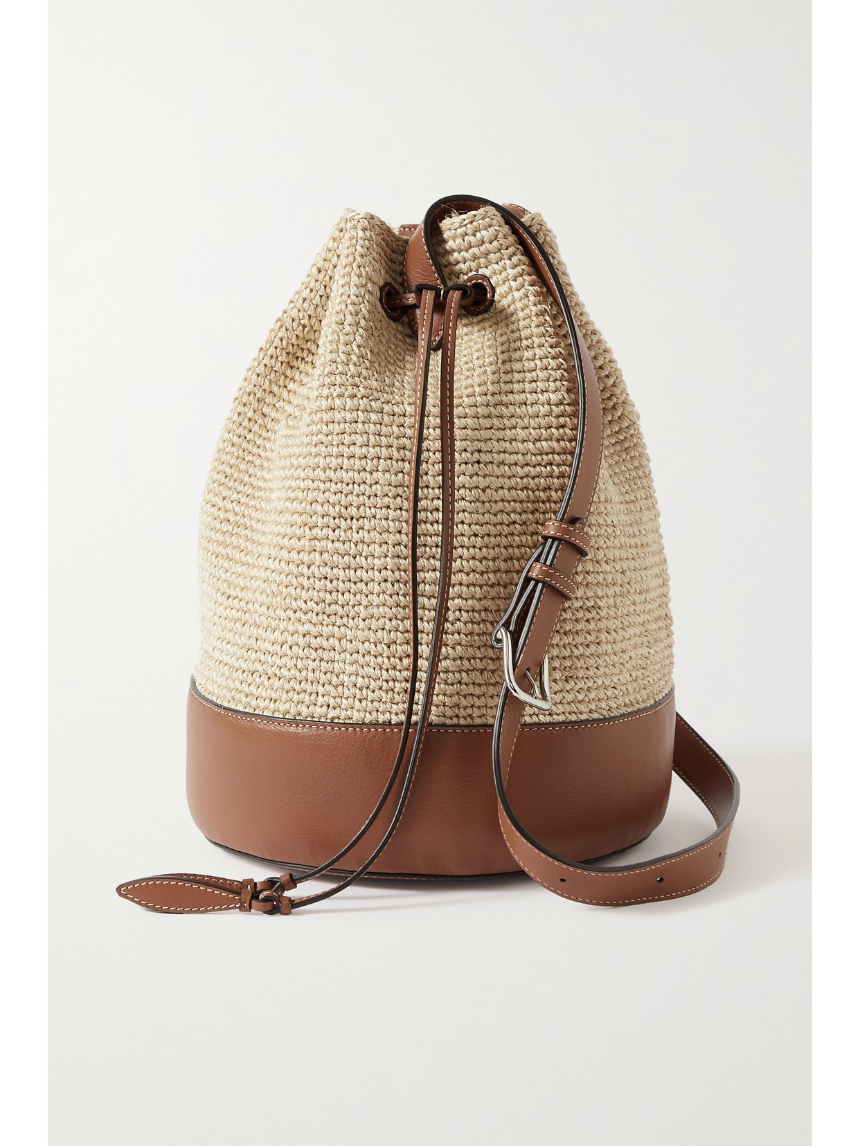 Hunting Season - Leather-trimmed Raffia Bucket Bag - Neutrals