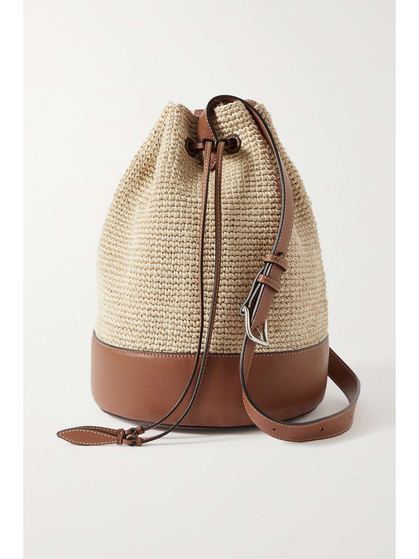 HUNTING SEASON Leathertrimmed raffia bucket bag NETAPORTER