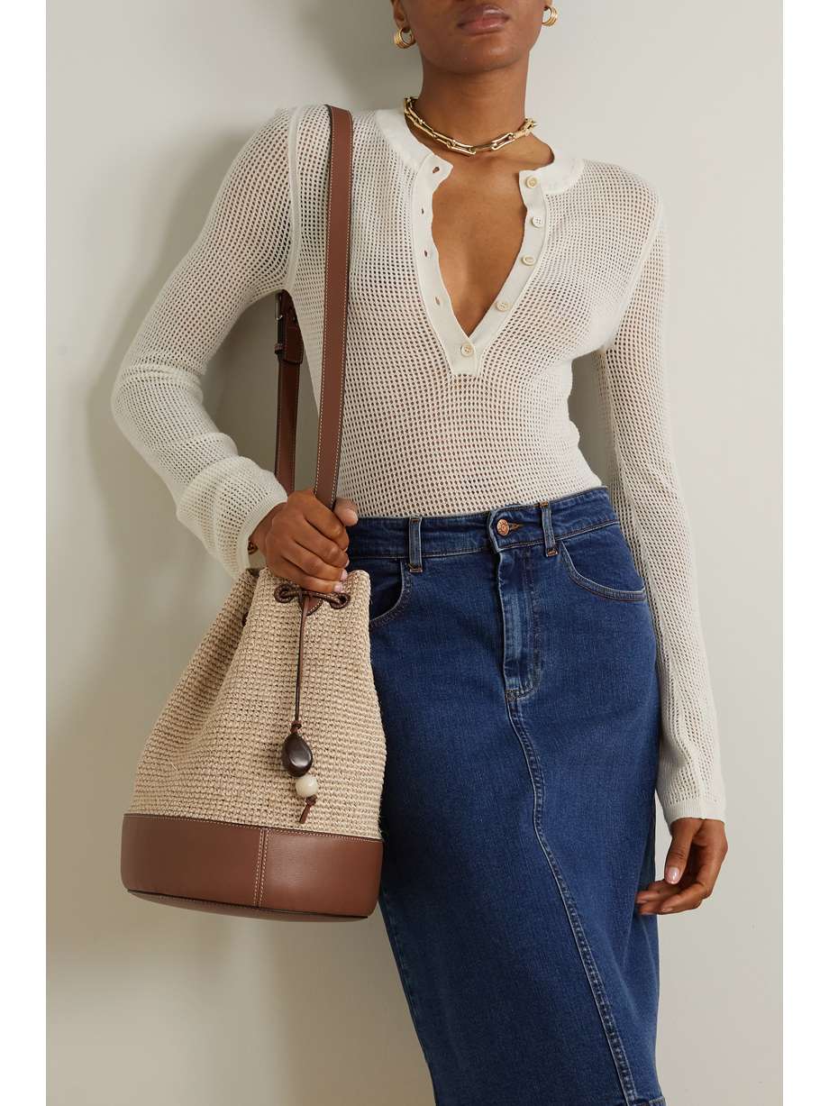 HUNTING SEASON Leathertrimmed raffia bucket bag NETAPORTER