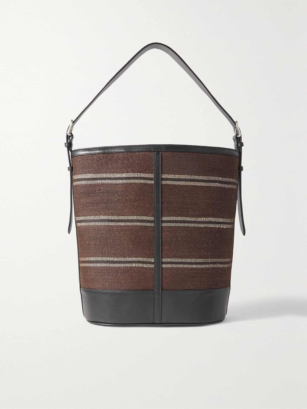 Hunting Season - Leather-trimmed Striped Raffia Tote - Brown