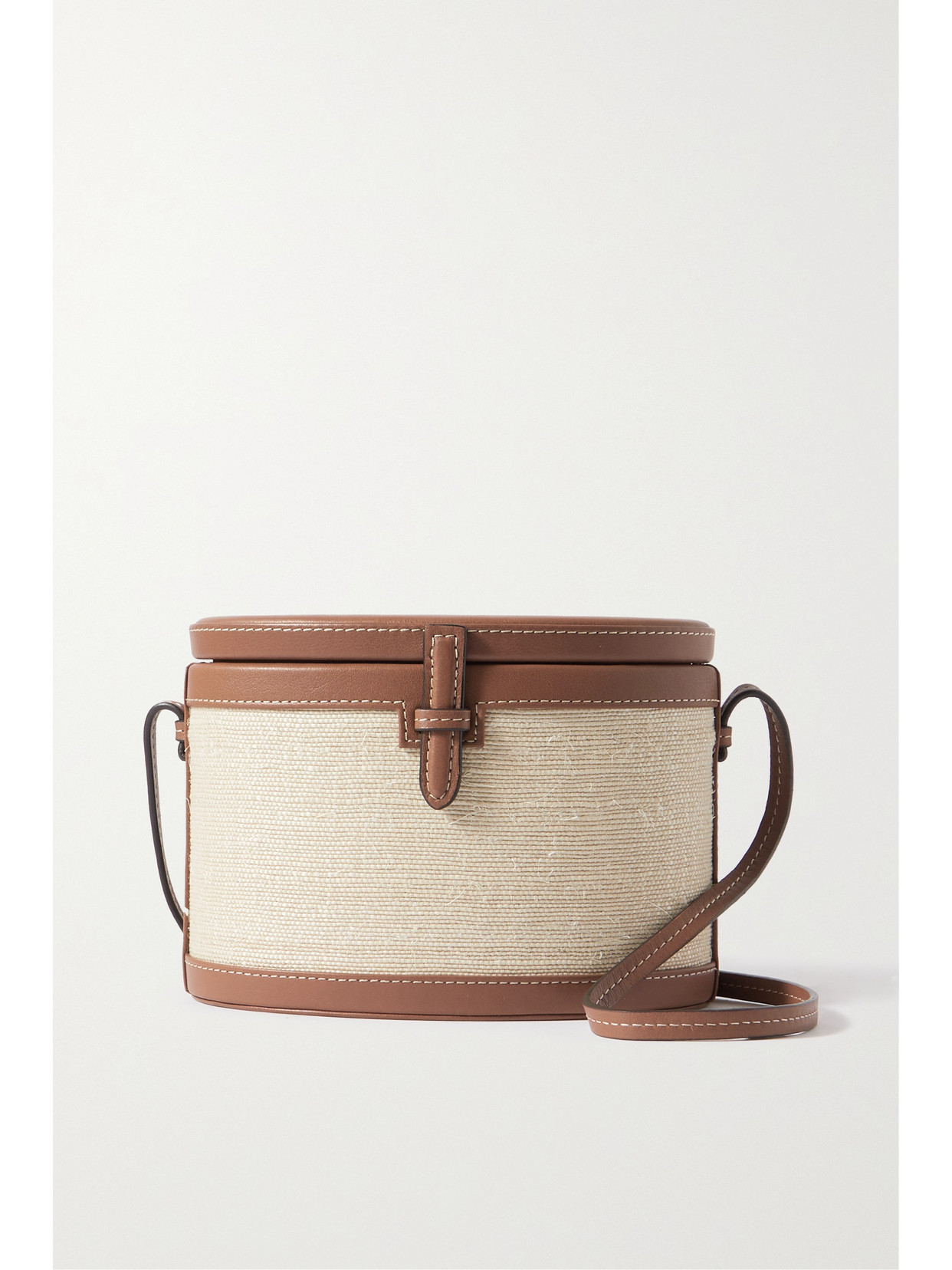 Hunting Season Leather-trimmed Woven Raffia Shoulder Bag In Neutrals