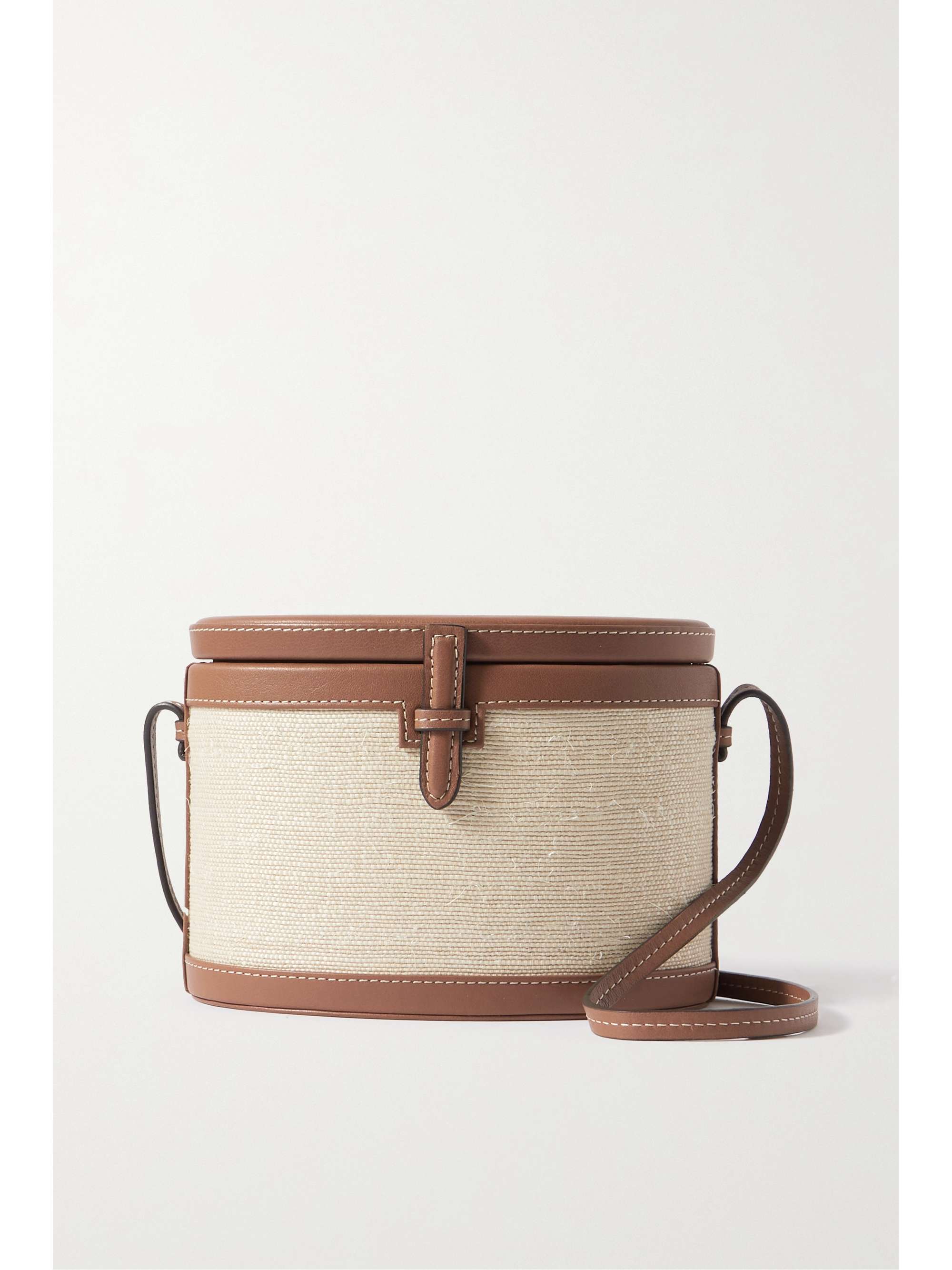 HUNTING SEASON Leather-trimmed woven raffia shoulder bag