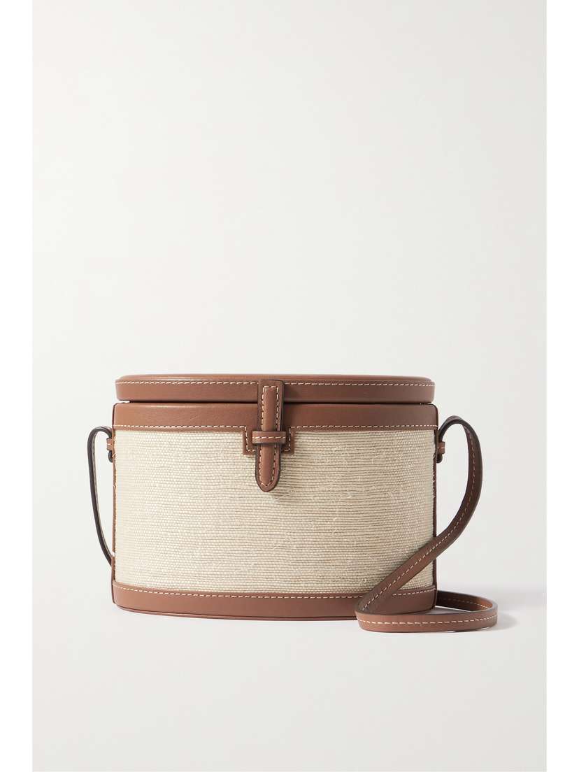 Hunting Season Leather-trimmed Woven Raffia Shoulder Bag