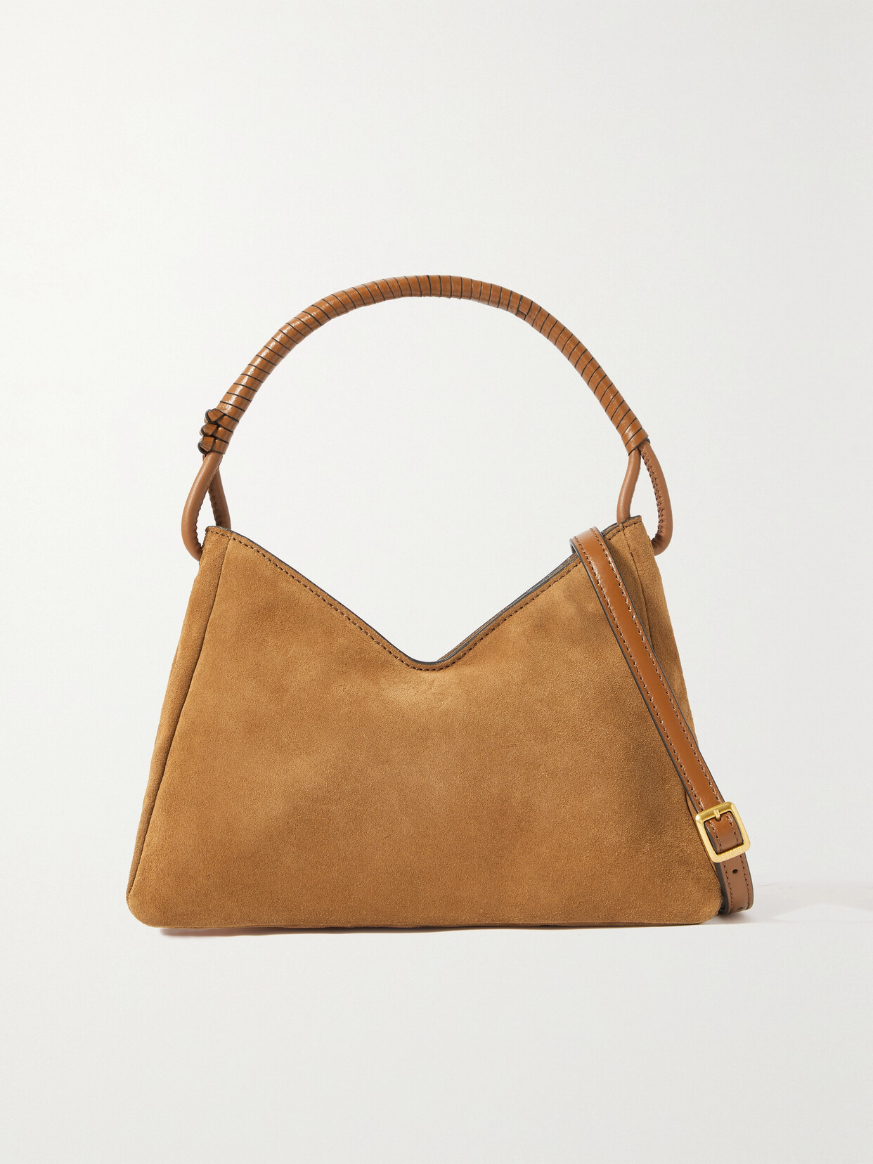 STAUD - Valerie Leather-trimmed Suede Shoulder Bag - Brown