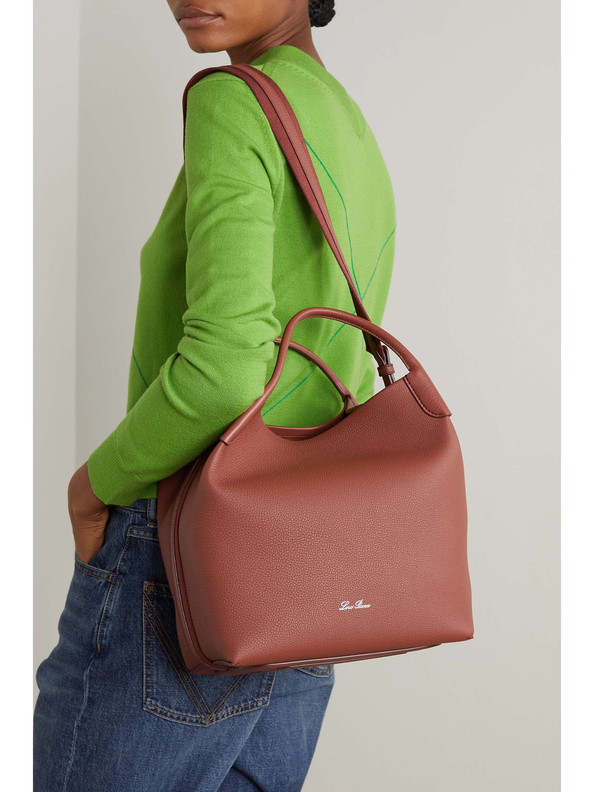 LORO PIANA Bale canvas-trimmed textured-leather tote