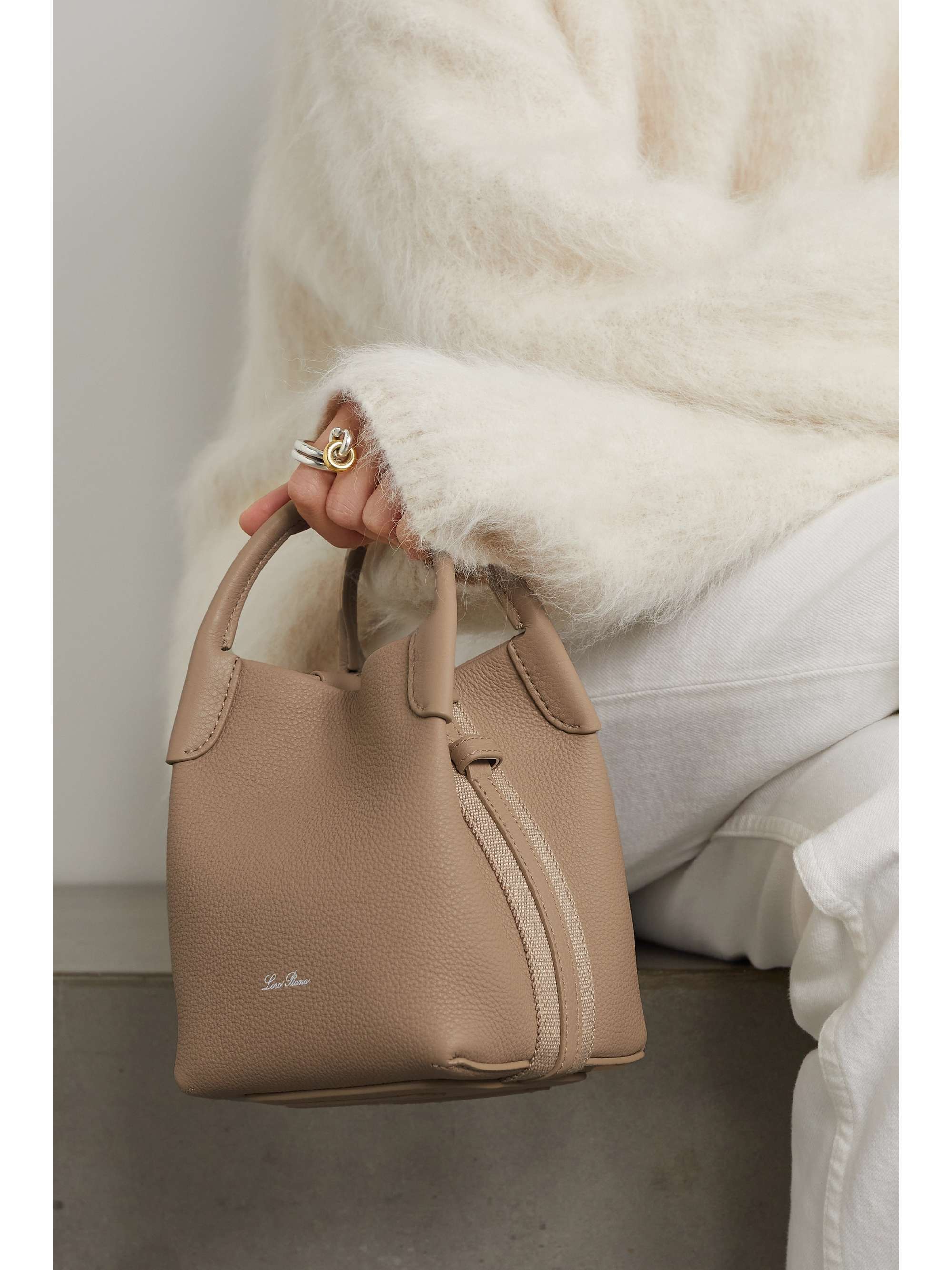 LORO PIANA Bale grosgrain-trimmed textured-leather shoulder bag