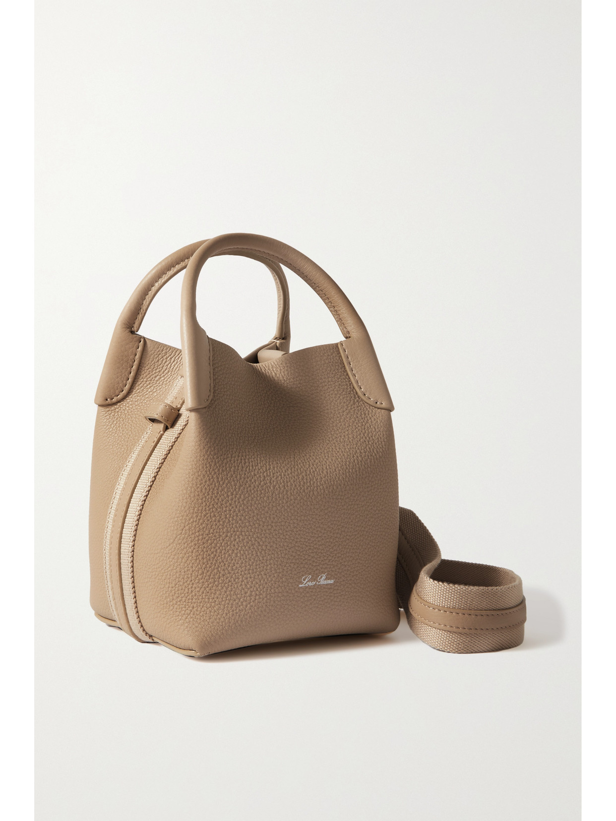 Loro Piana Bale Canvas-trimmed Textured-leather Shoulder Bag In Neutrals