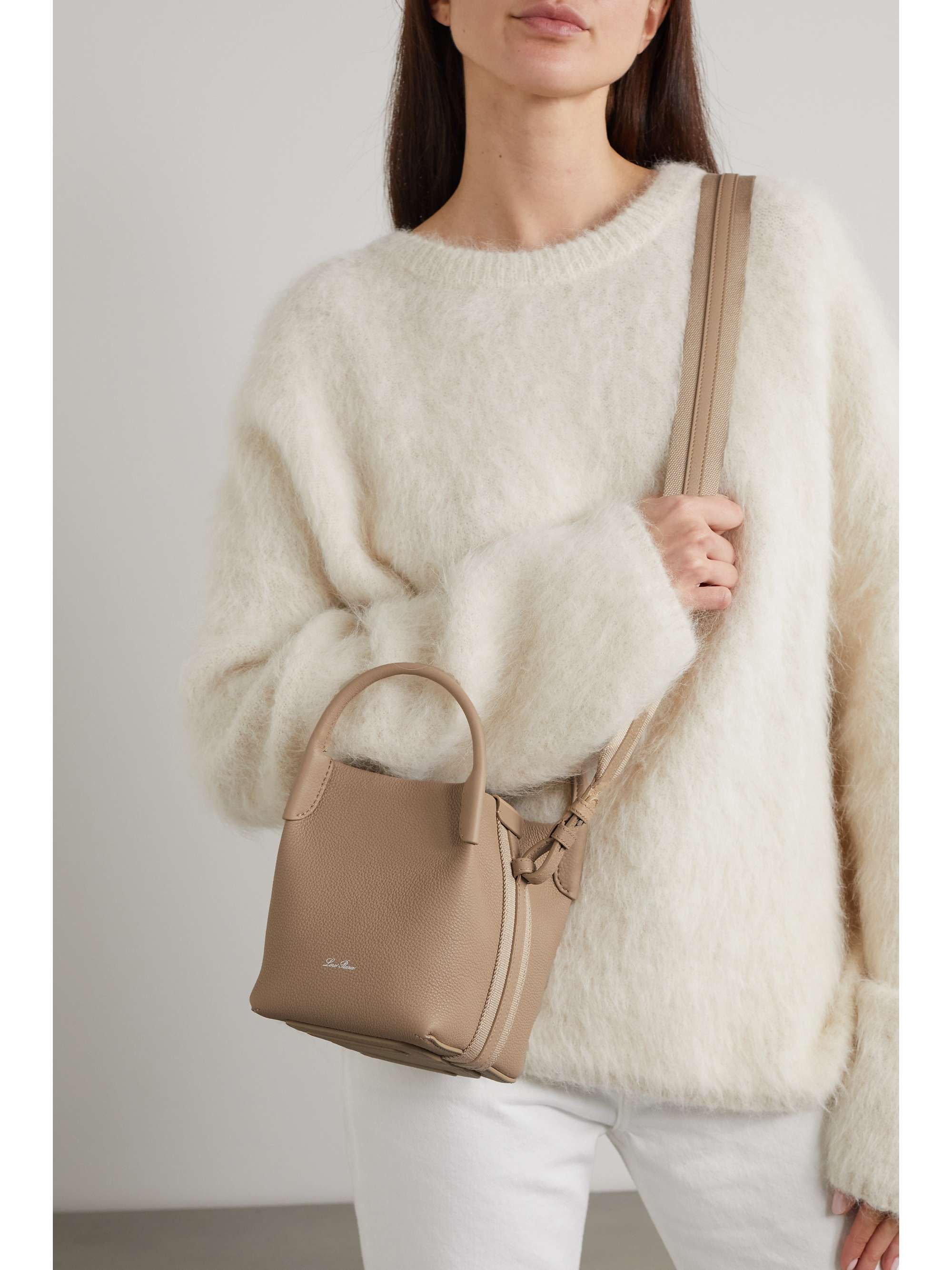 LORO PIANA Bale grosgrain-trimmed textured-leather shoulder bag