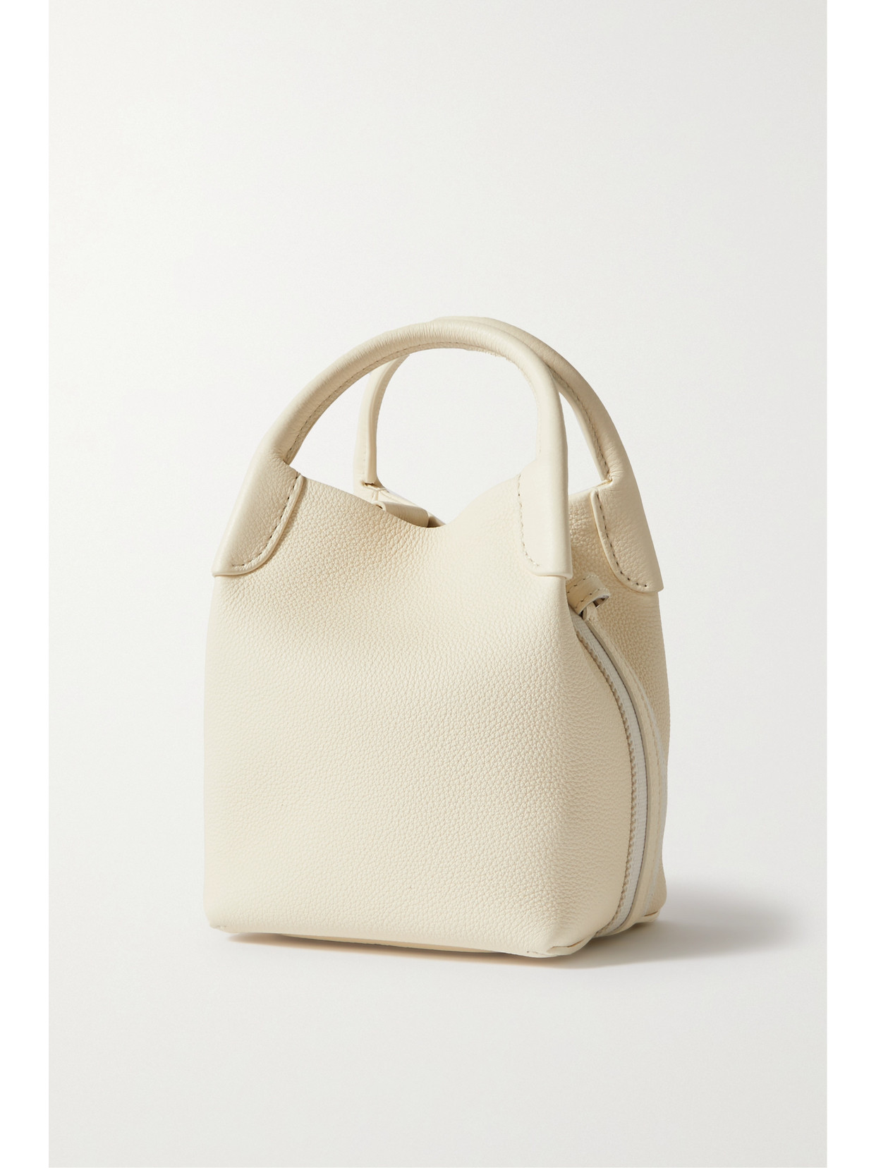 Loro Piana Bale Canvas-trimmed Textured-leather Shoulder Bag In Cream