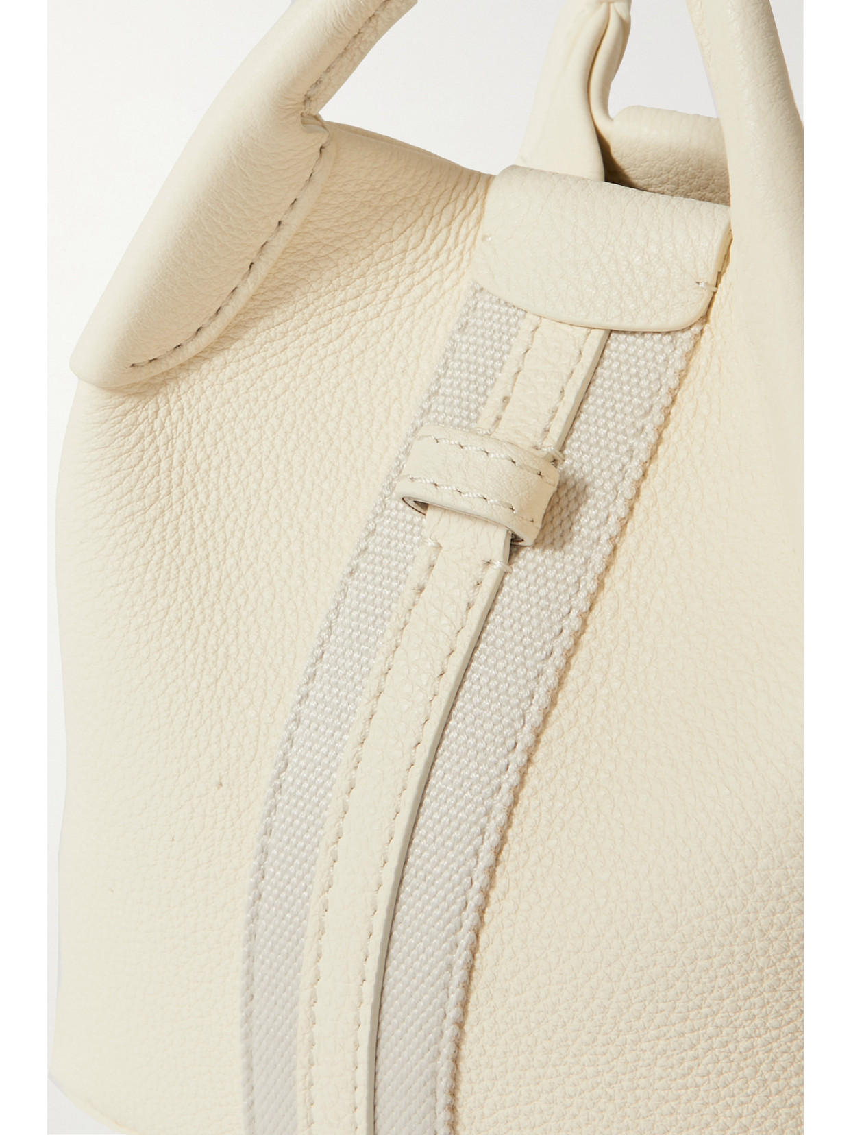 Shop Loro Piana Bale Canvas-trimmed Textured-leather Shoulder Bag In Cream