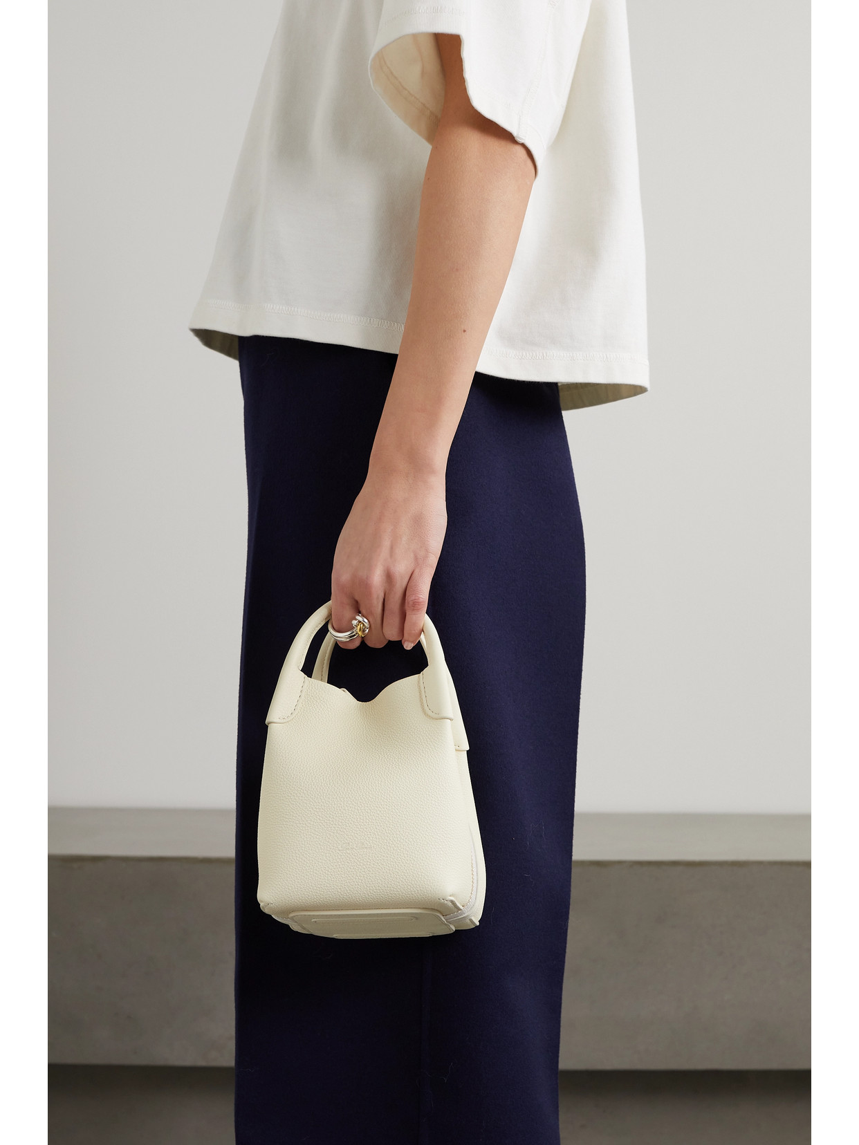 Loro Piana Bale Canvas-trimmed Textured-leather Shoulder Bag In Cream
