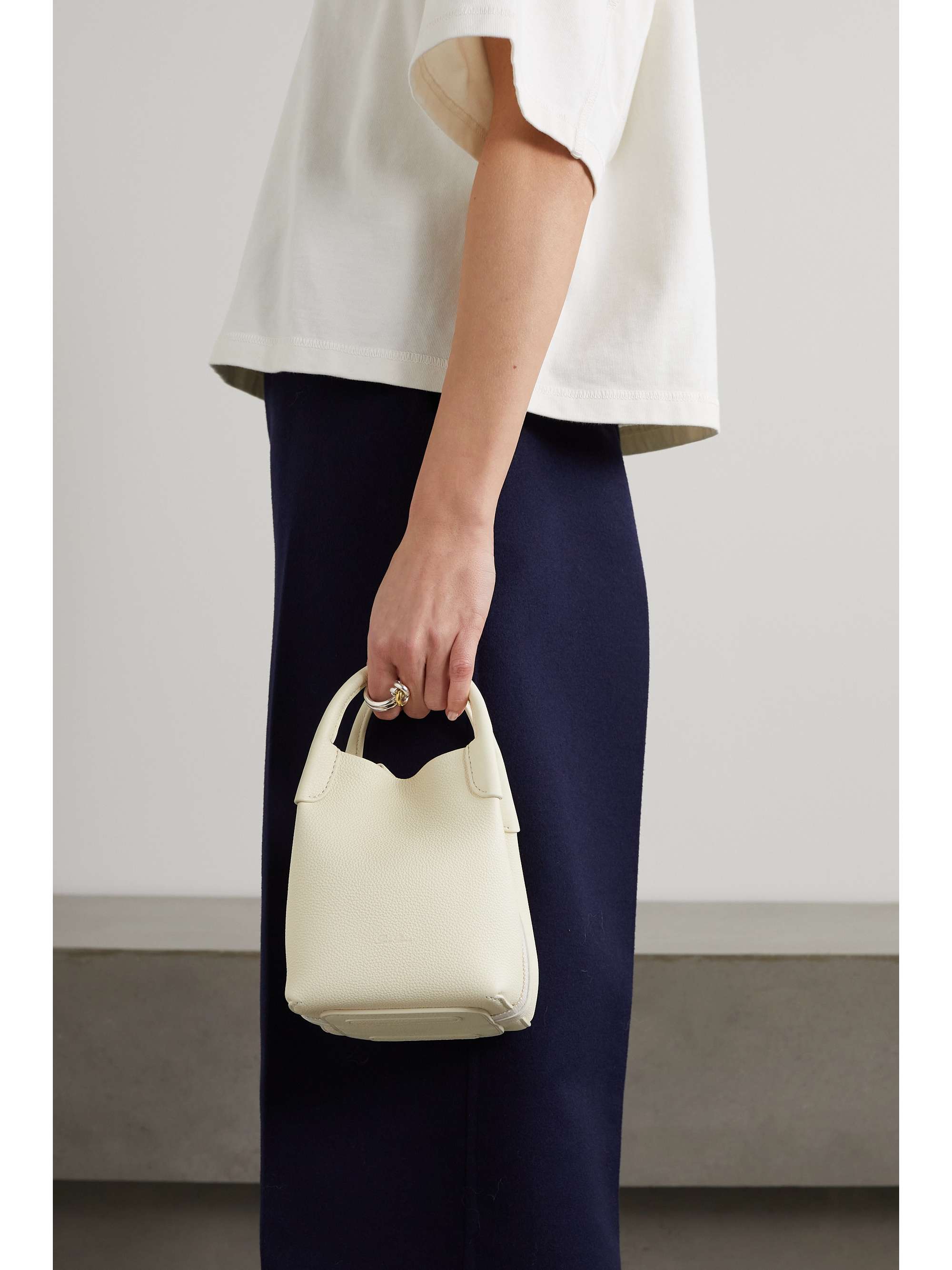 LORO PIANA Bale grosgrain-trimmed textured-leather shoulder bag