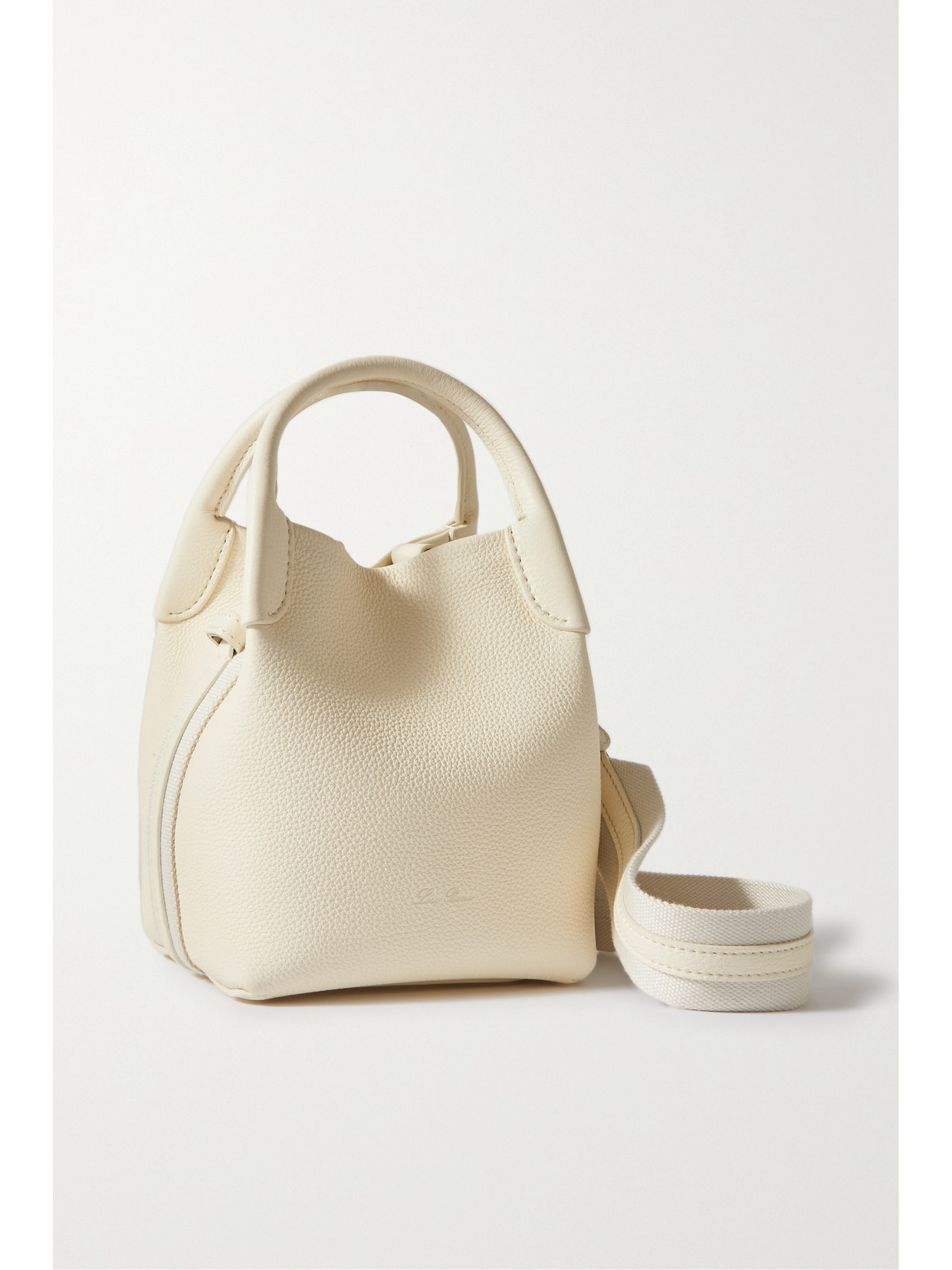 Loro Piana Bale Canvas-trimmed Textured-leather Shoulder Bag In Cream