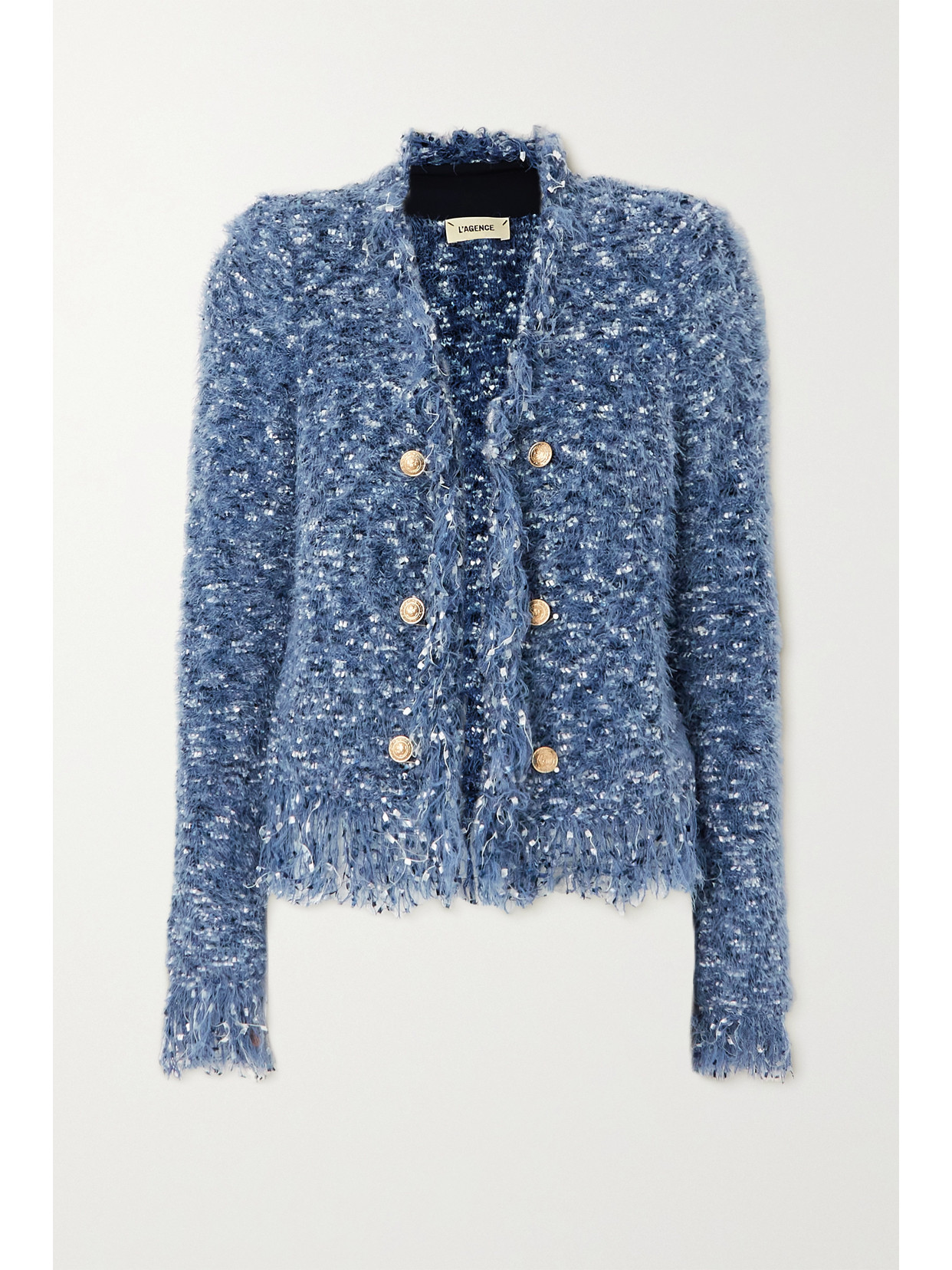 L'Agence - Azure Button-embellished Bouclé Blazer - Blue