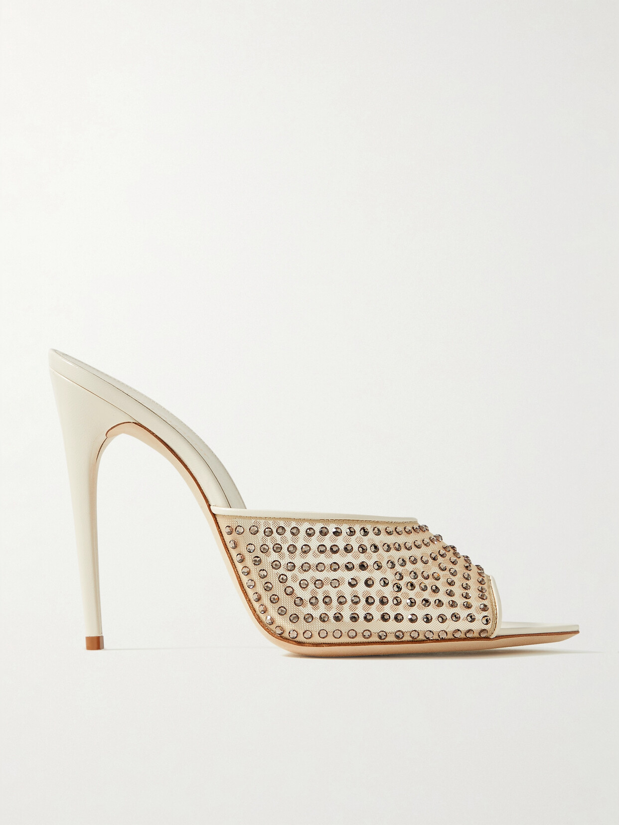 Shop Saint Laurent Blonde Leather-trimmed Crystal-embellished Mesh Mules In Neutrals