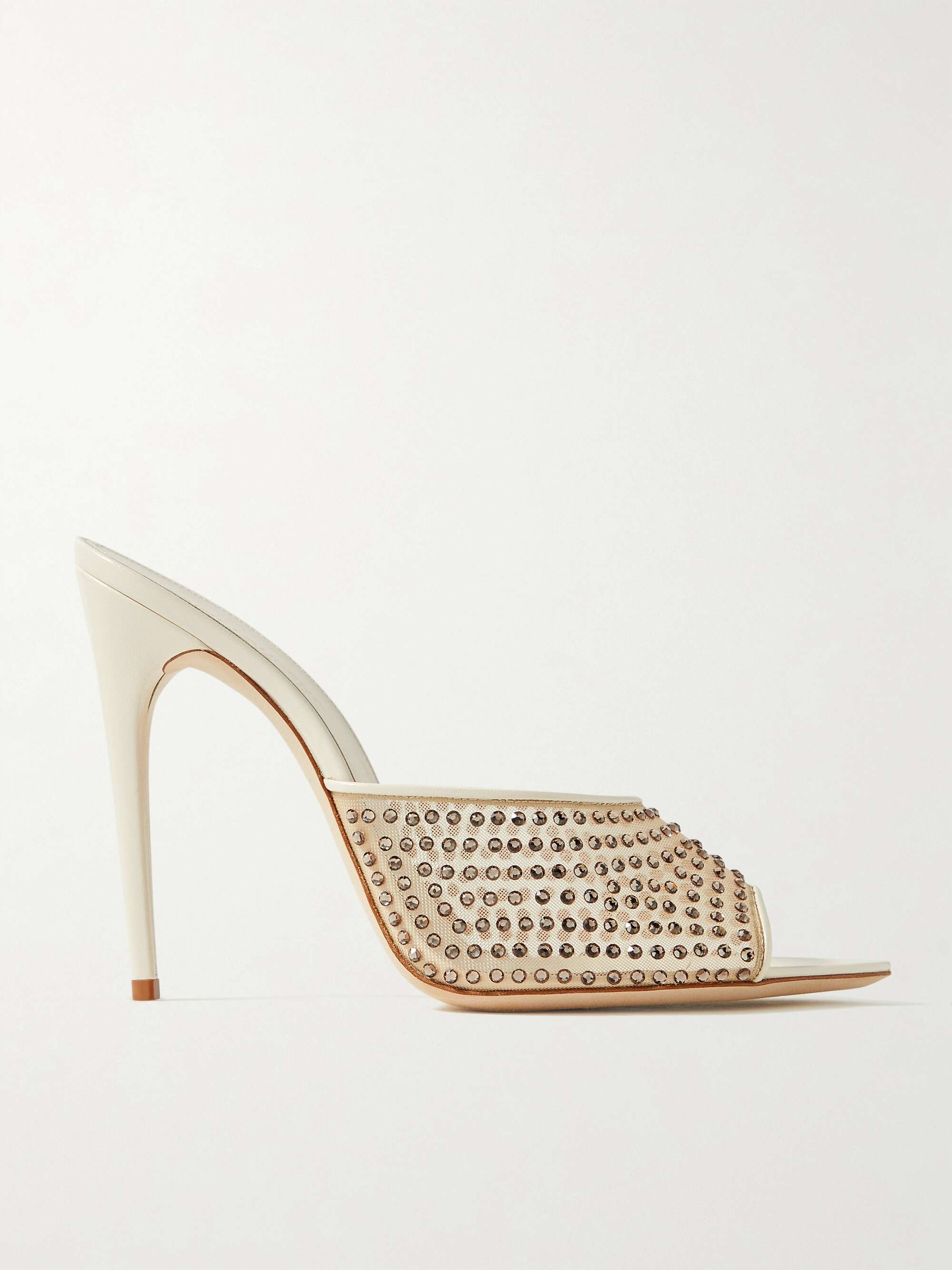 SAINT LAURENT Blonde leather-trimmed crystal-embellished mesh mules ...