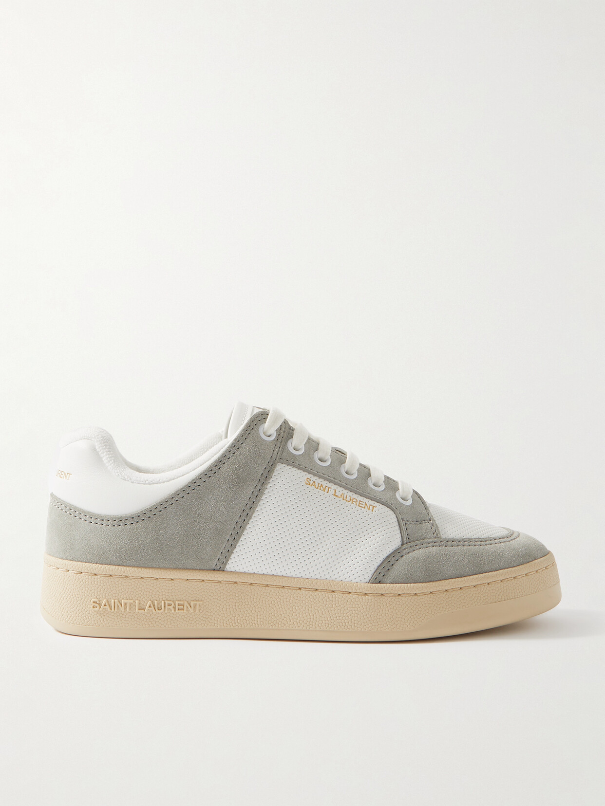 Shop Saint Laurent Sl/61 Leather And Suede Sneakers In White