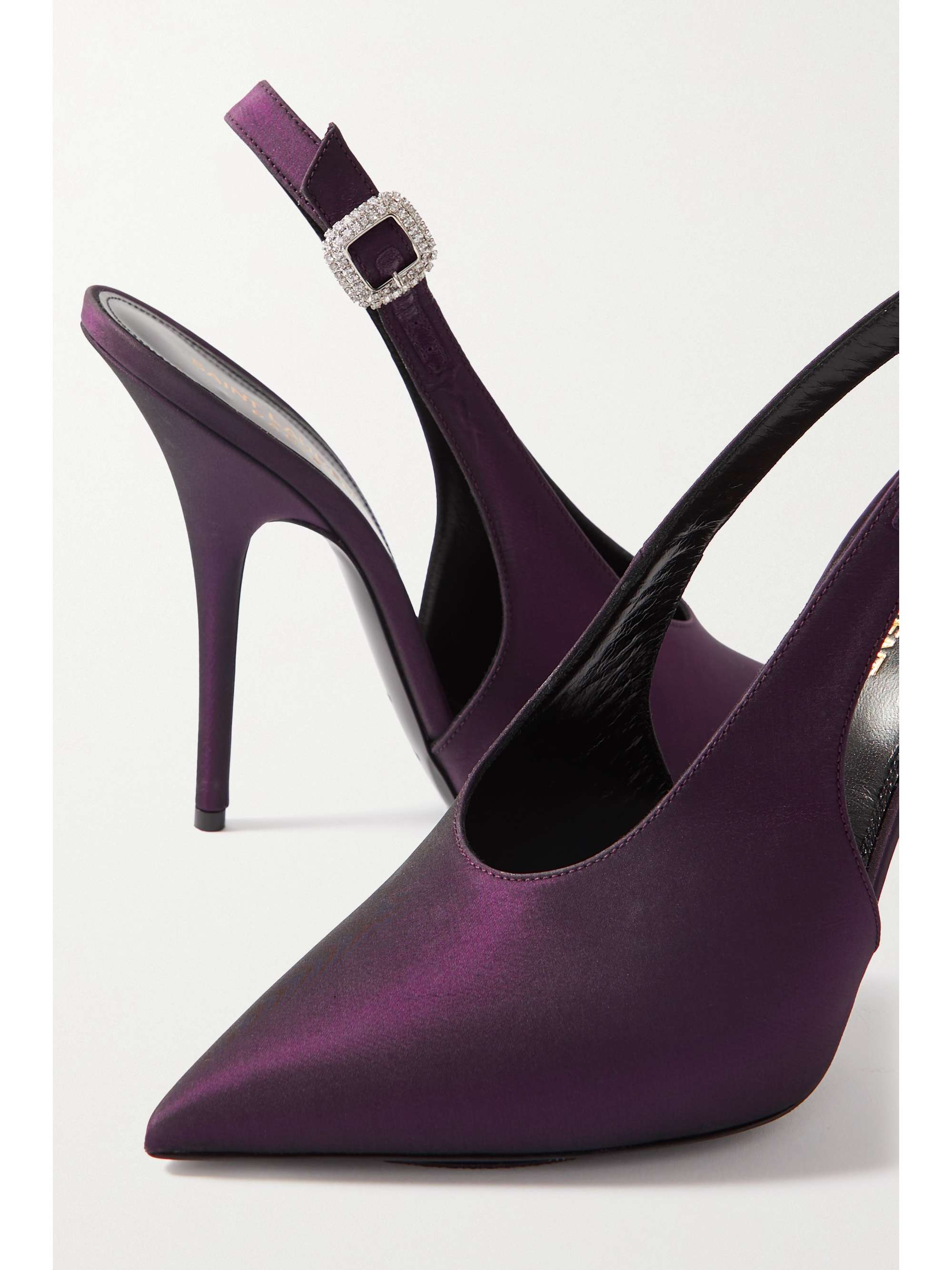 SAINT LAURENT Yasmeen crystal-embellished satin slingback pumps