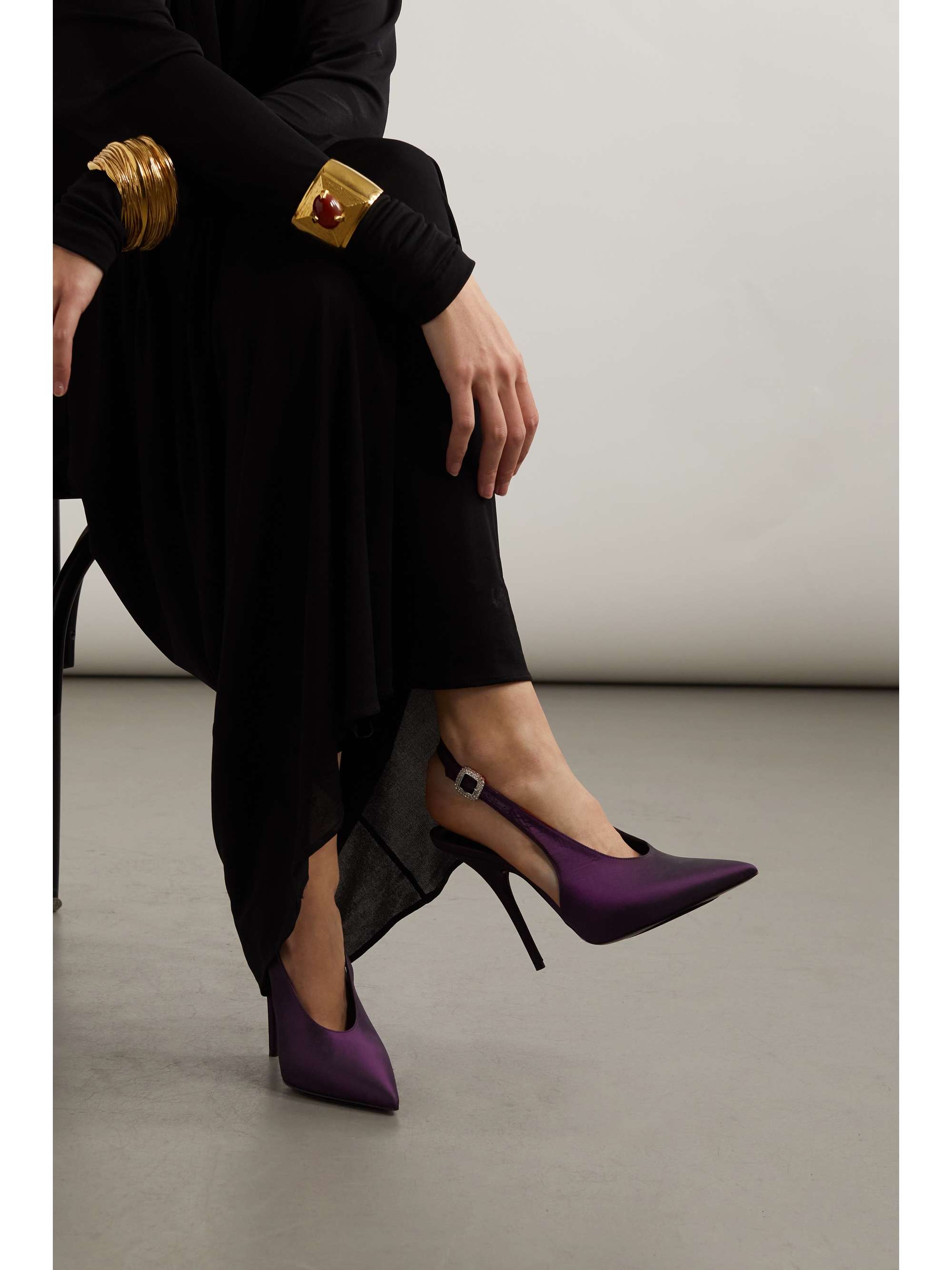 SAINT LAURENT Yasmeen crystal-embellished satin slingback pumps