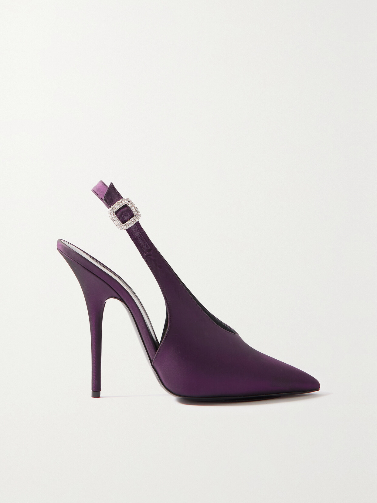 Shop Saint Laurent Yasmeen Crystal-embellished Satin Slingback Pumps In Purple