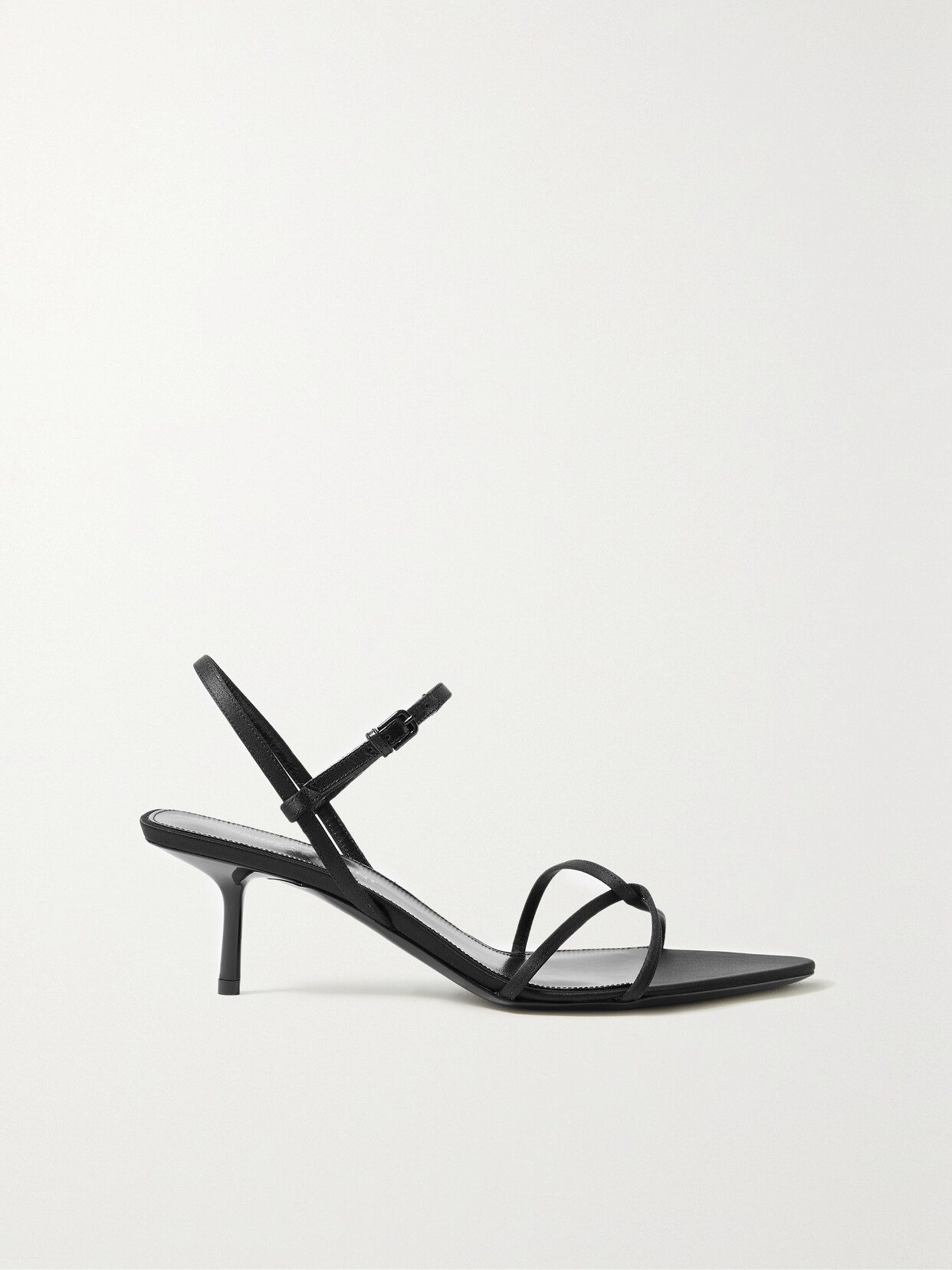 SAINT LAURENT Clara Leather-trimmed Satin Sandals - Black