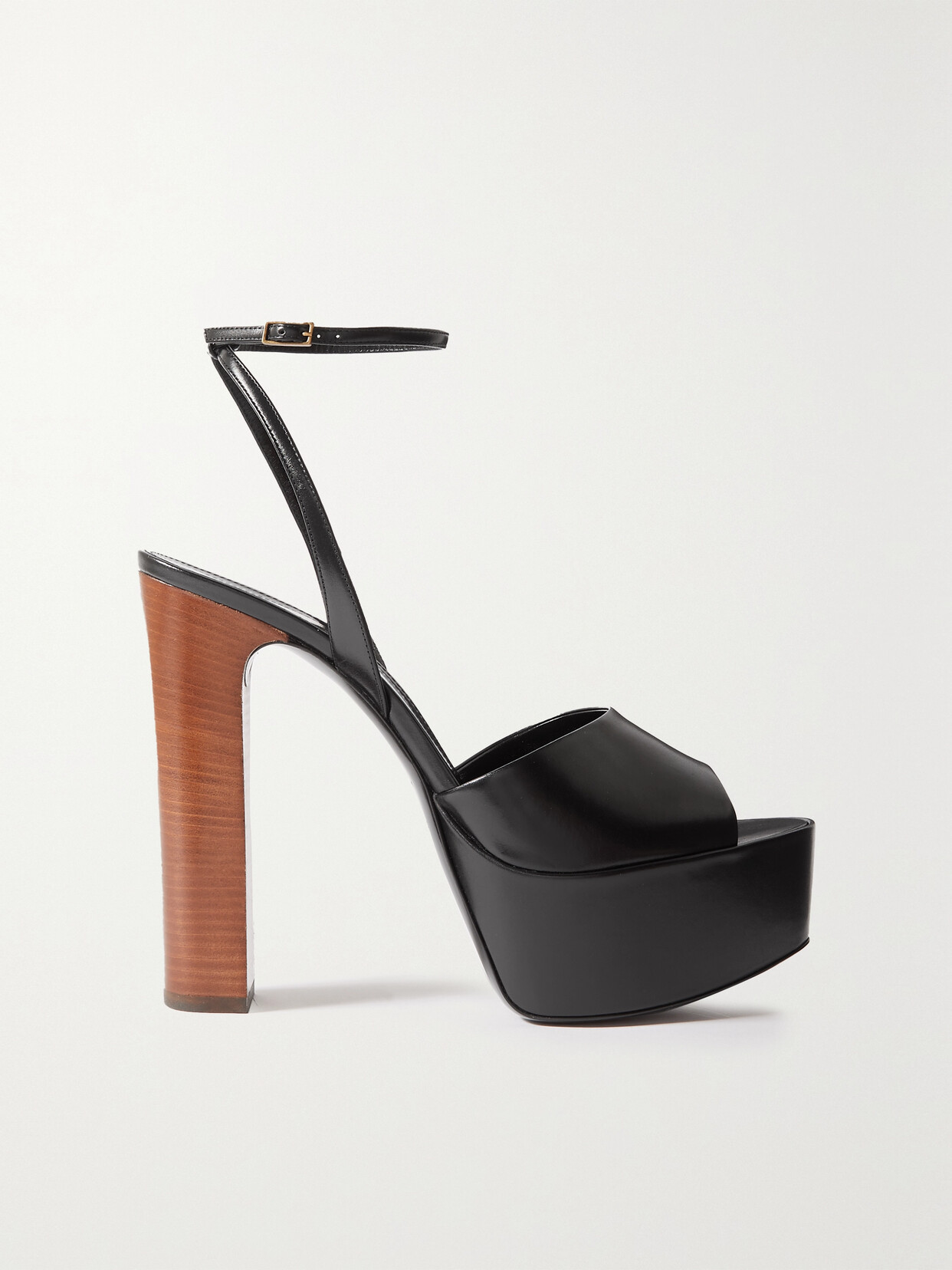 Saint Laurent Jodie Glossed-leather Platform Sandals In Black