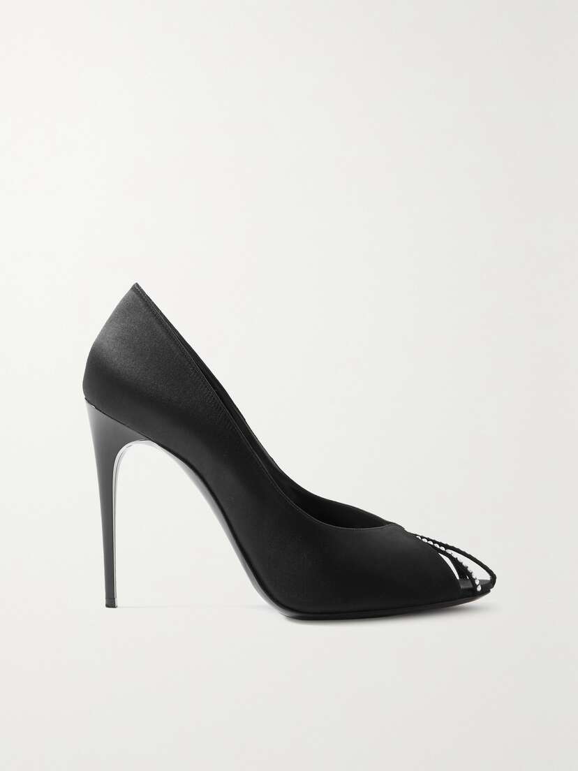 SAINT LAURENT Alix Cutout Crystal-embellished Satin Pumps