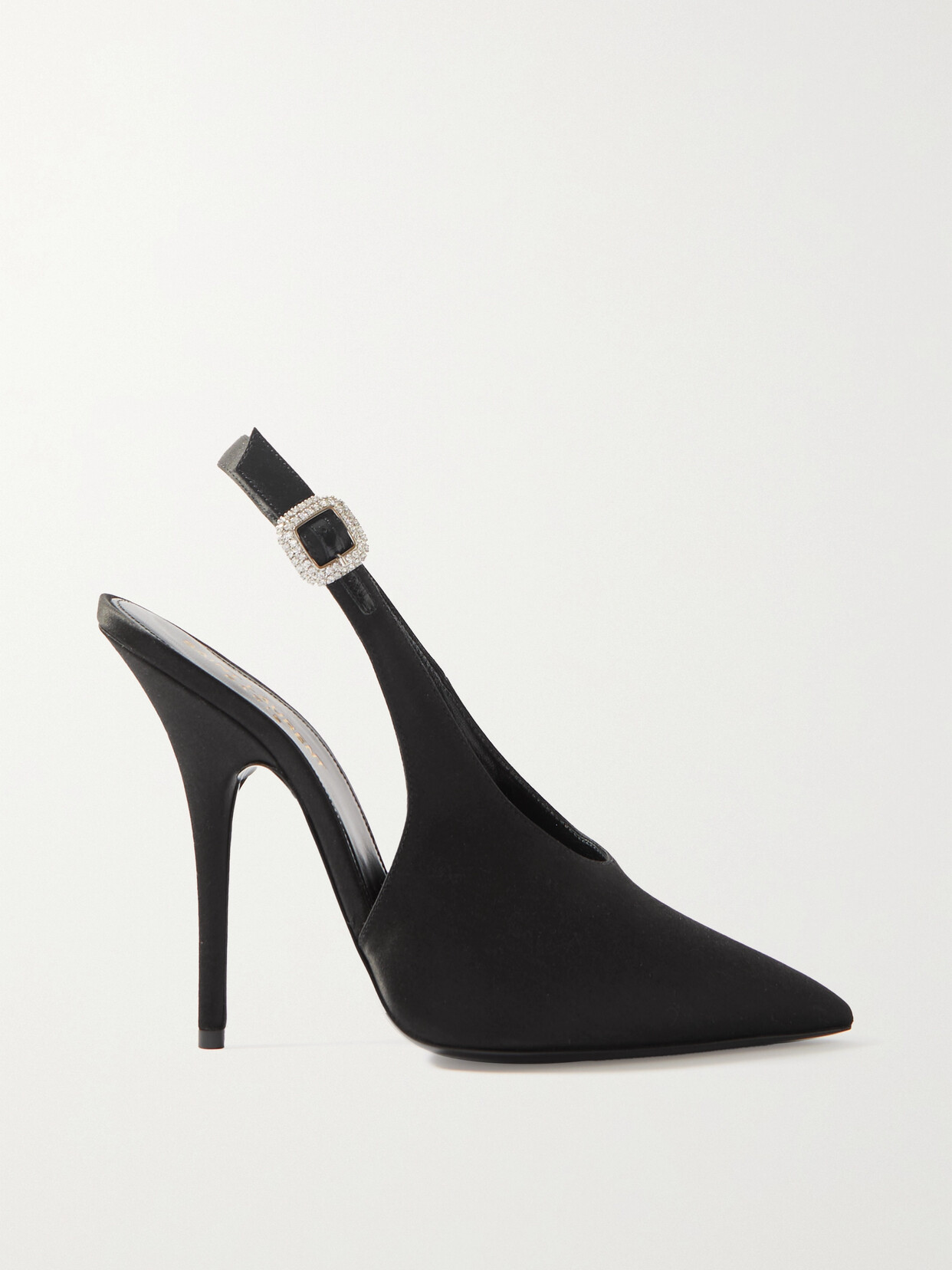 SAINT LAURENT Yasmeen Crystal-embellished Satin Slingback Pumps - Black
