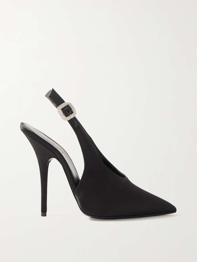 SAINT LAURENT Yasmeen Crystal-embellished Satin Slingback Pumps