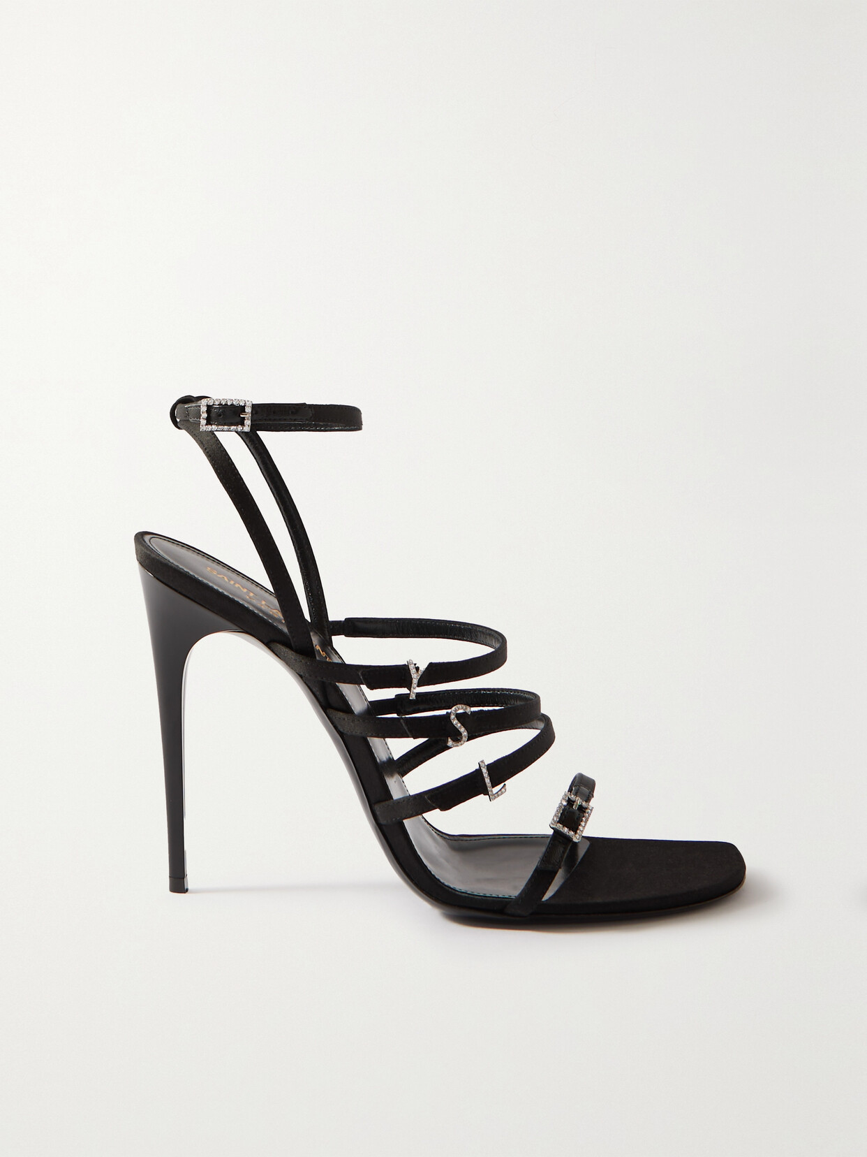 Shop Saint Laurent Jerry Logo-embellished Leather-trimmed Satin Sandals In Black