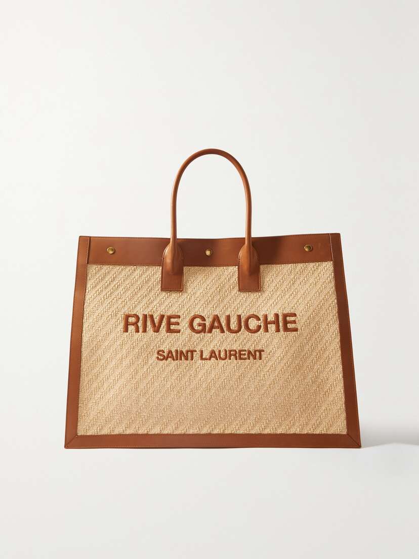 Saint Laurent Leather-trimmed Embroidered Raffia Tote