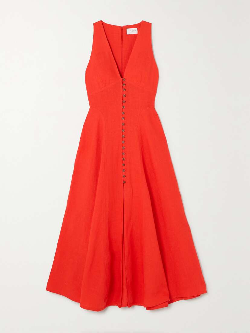 Three Graces London Rose Linen Midi Dress -  - UK 16