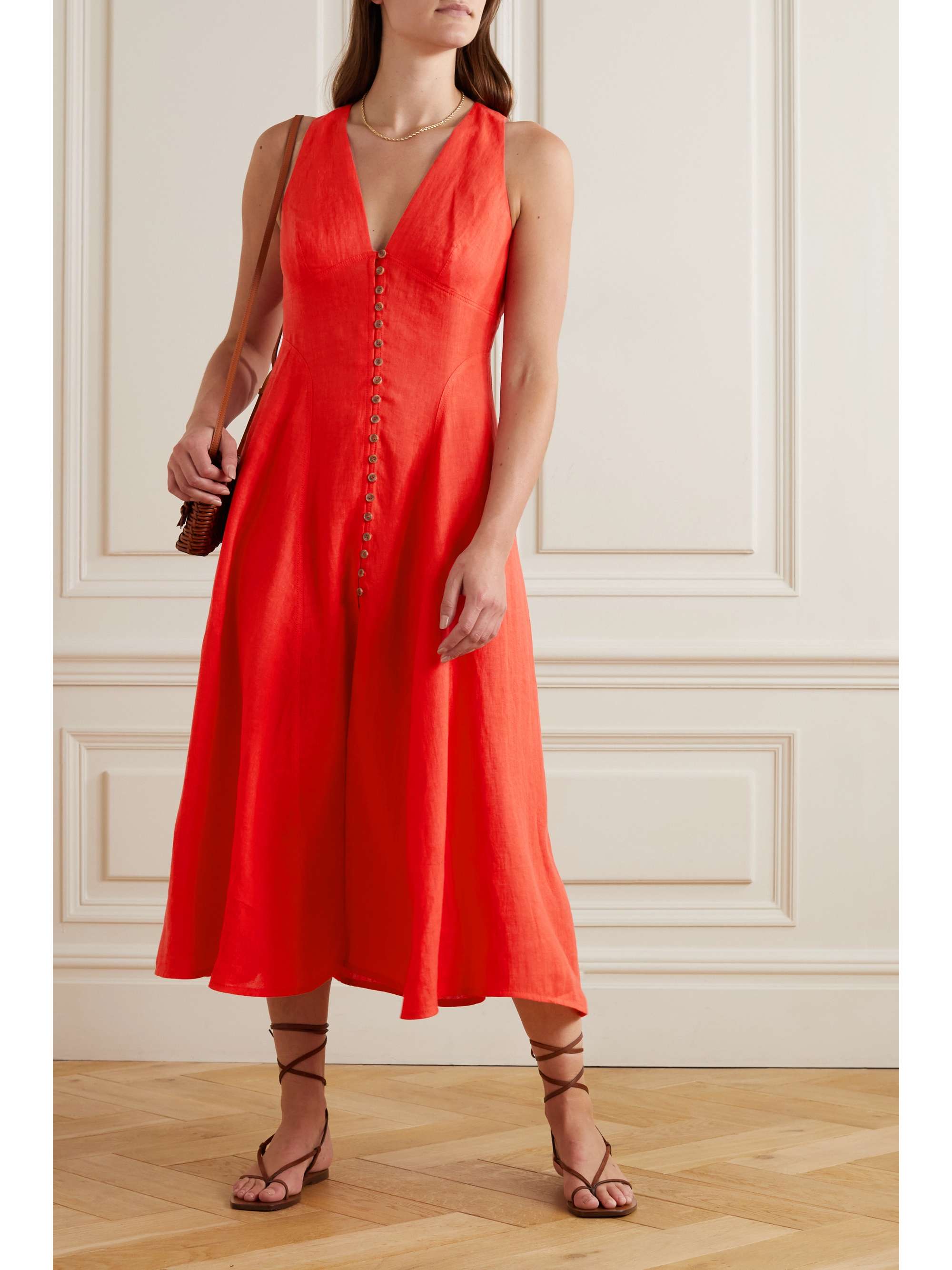 Three Graces London £560 Navy Cotton Midi Dress S