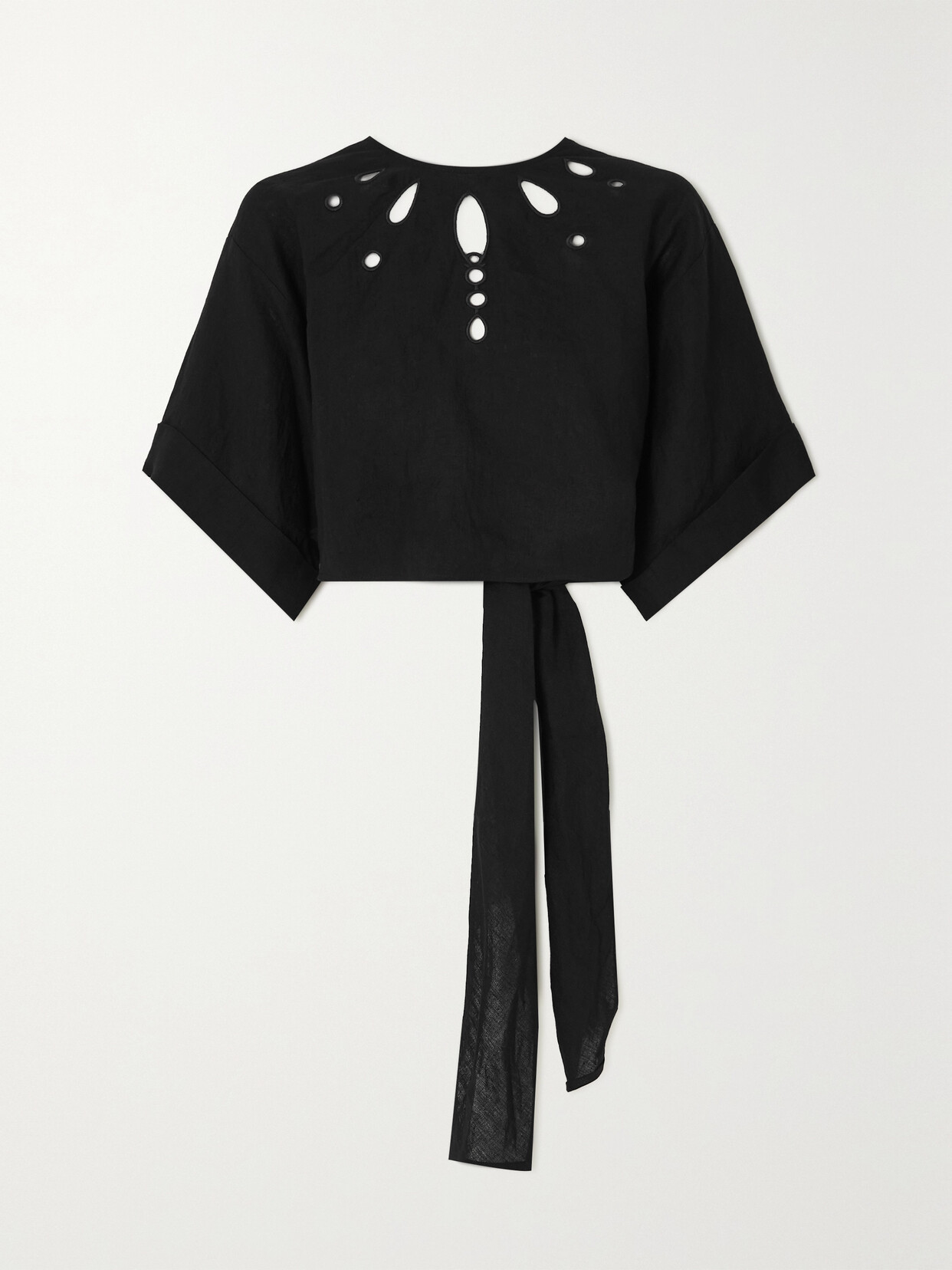 Three Graces London Zelda Tie-detailed Cutout Linen Top - Black