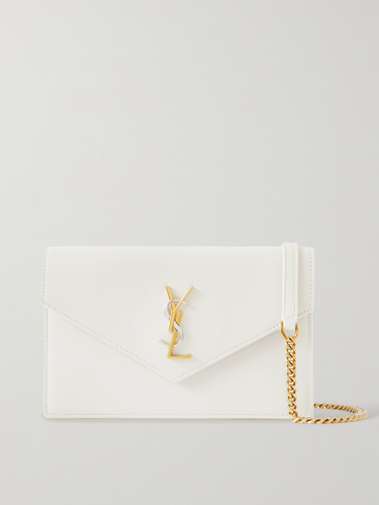 Saint Laurent Cassandre Leather Shoulder Bag In White