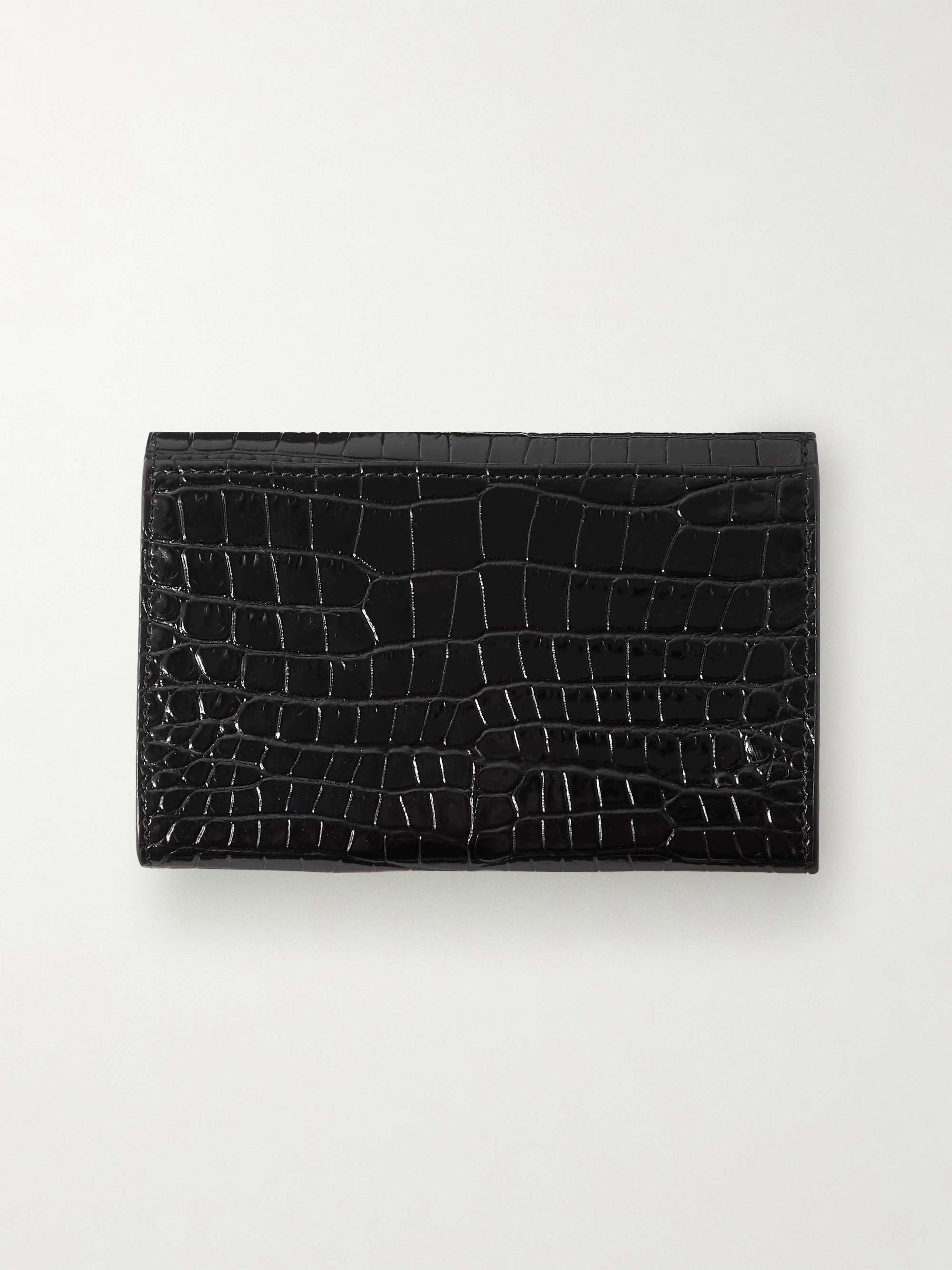 SAINT LAURENT Cassandre glossed croc-effect leather wallet