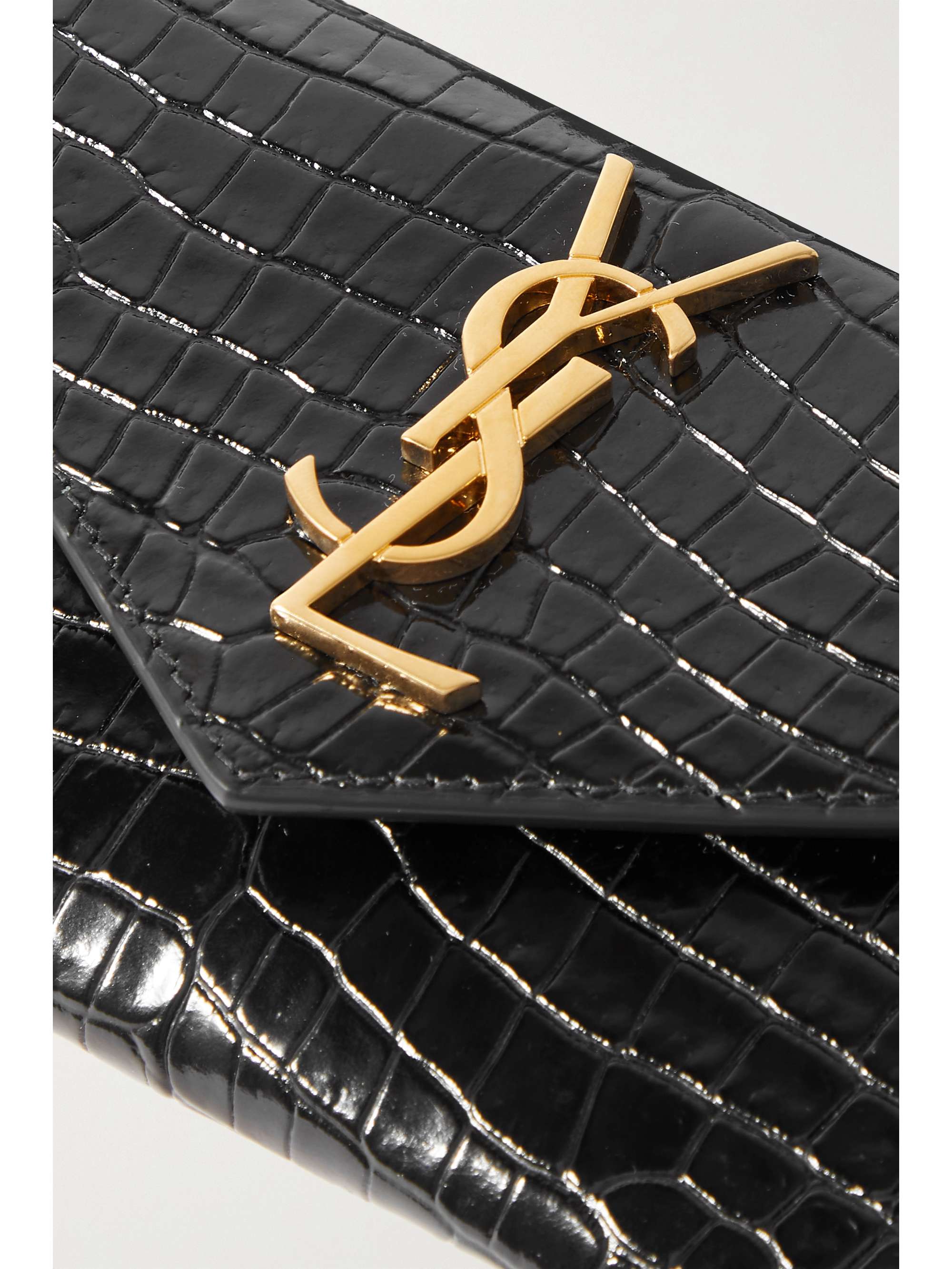 SAINT LAURENT Cassandre glossed croc-effect leather wallet