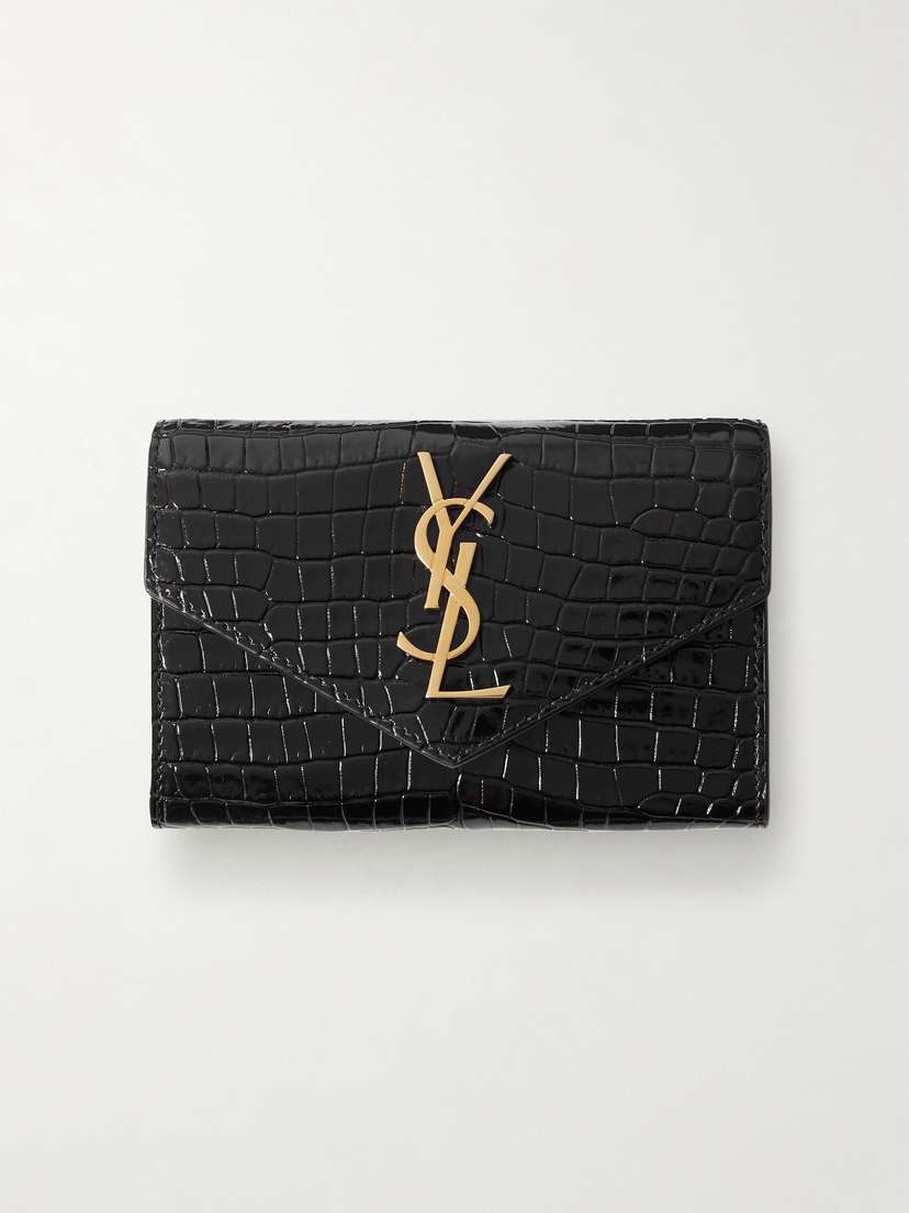 Saint Laurent Cassandre Glossed Croc-effect Leather Wallet