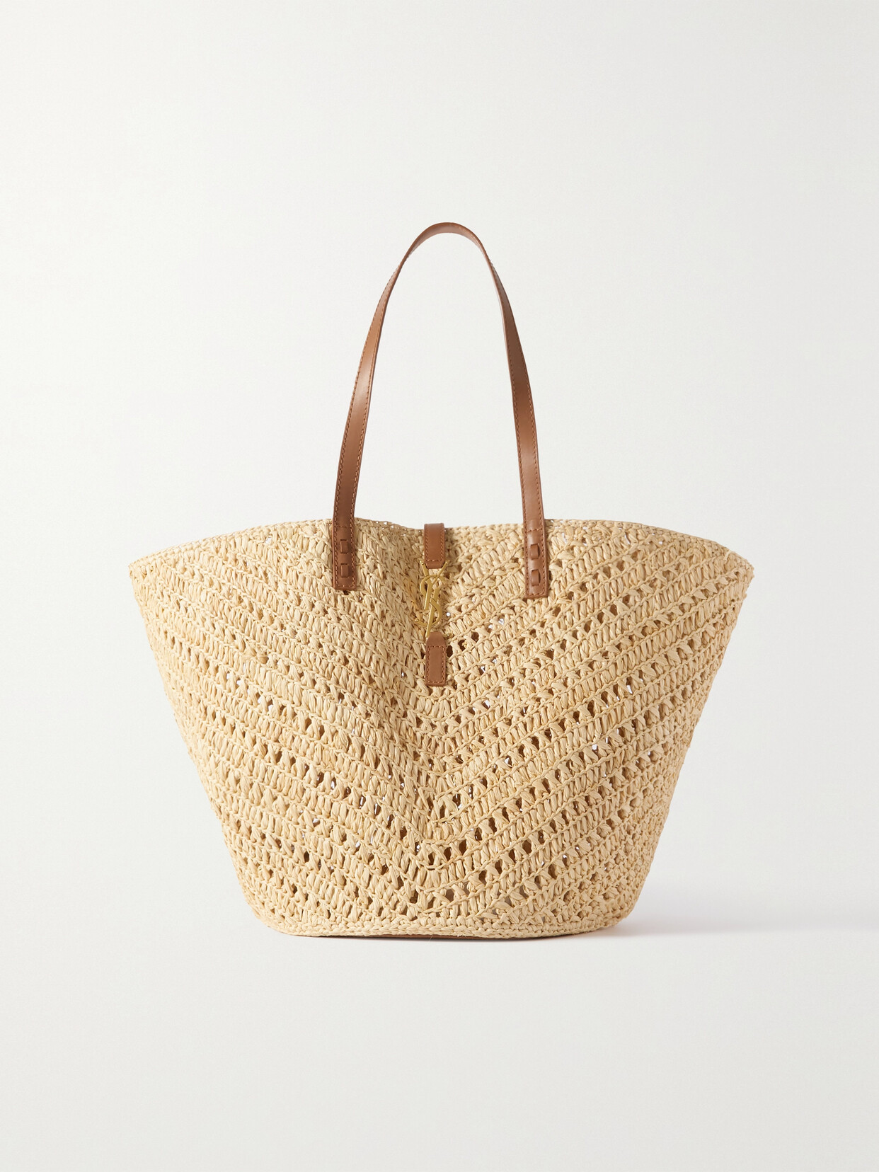 Saint Laurent Panier Medium Ysl Raffia Tote Bag In Neutrals