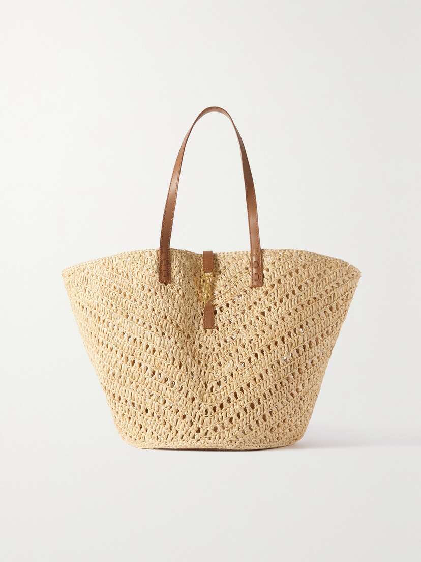 Saint Laurent Panier Medium Leather-trimmed Raffia Tote Bag