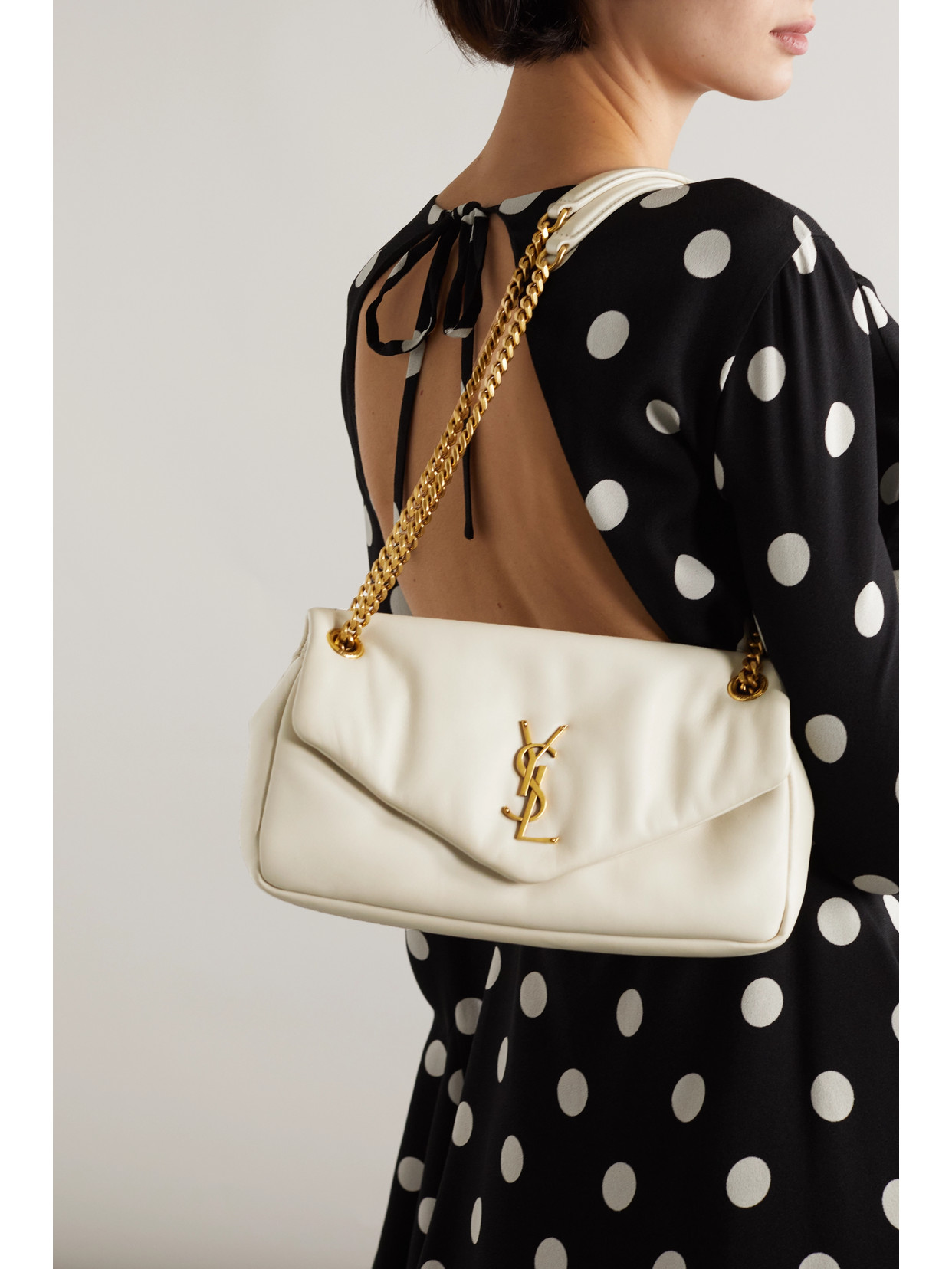 Shop Saint Laurent Calypso Padded Leather Shoulder Bag In White