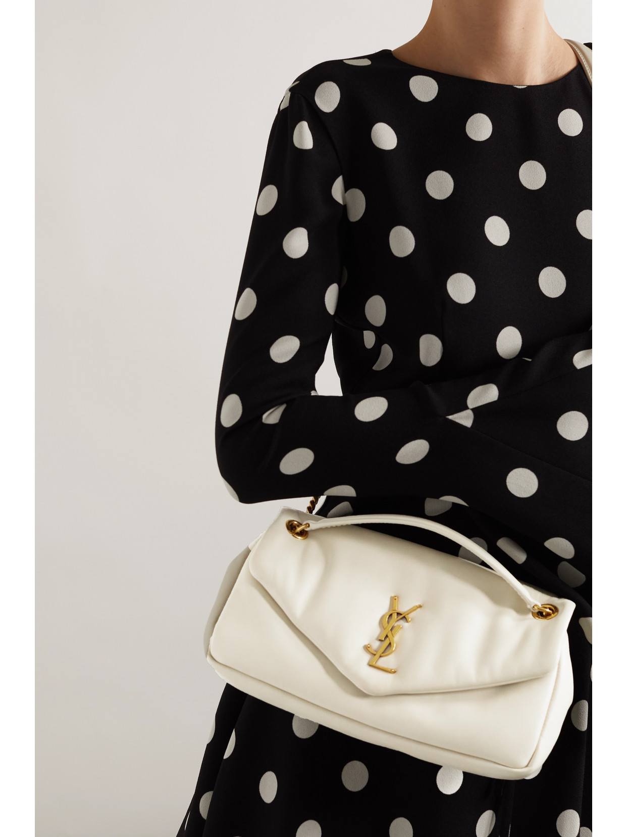 Shop Saint Laurent Calypso Padded Leather Shoulder Bag In White