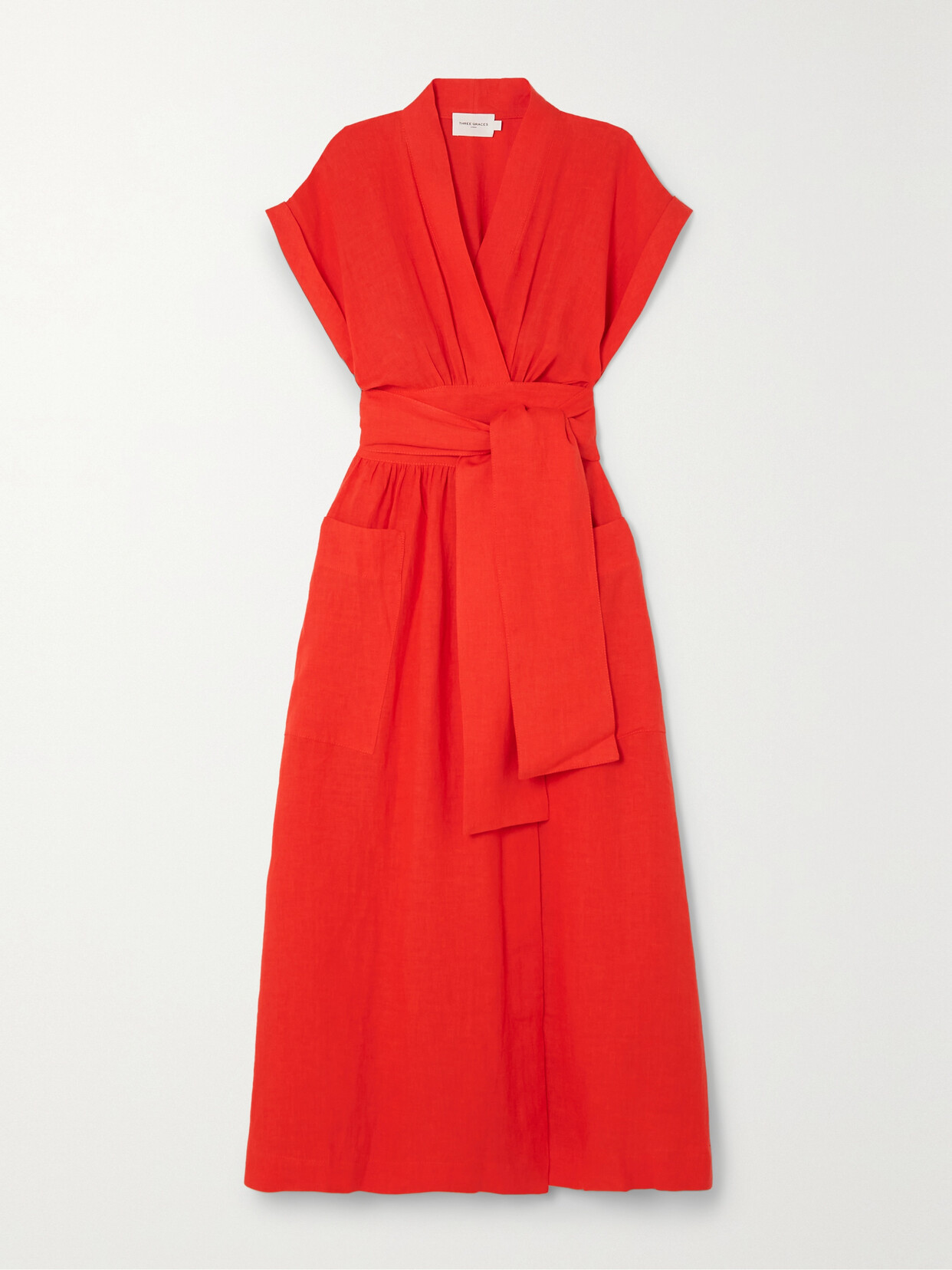 Three Graces London - Clarissa Linen Wrap Dress - Red