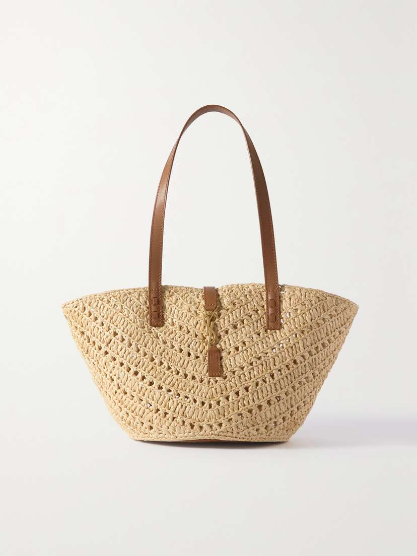 Saint Laurent Panier Leather-trimmed Raffia Tote