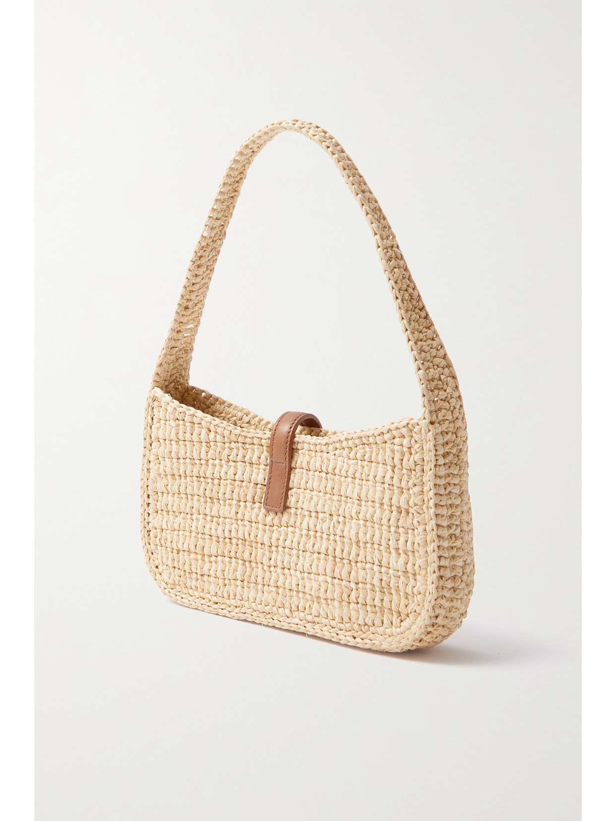 Saint Laurent Le 5 À 7 Leather-trimmed Raffia Shoulder Bag In Neutrals