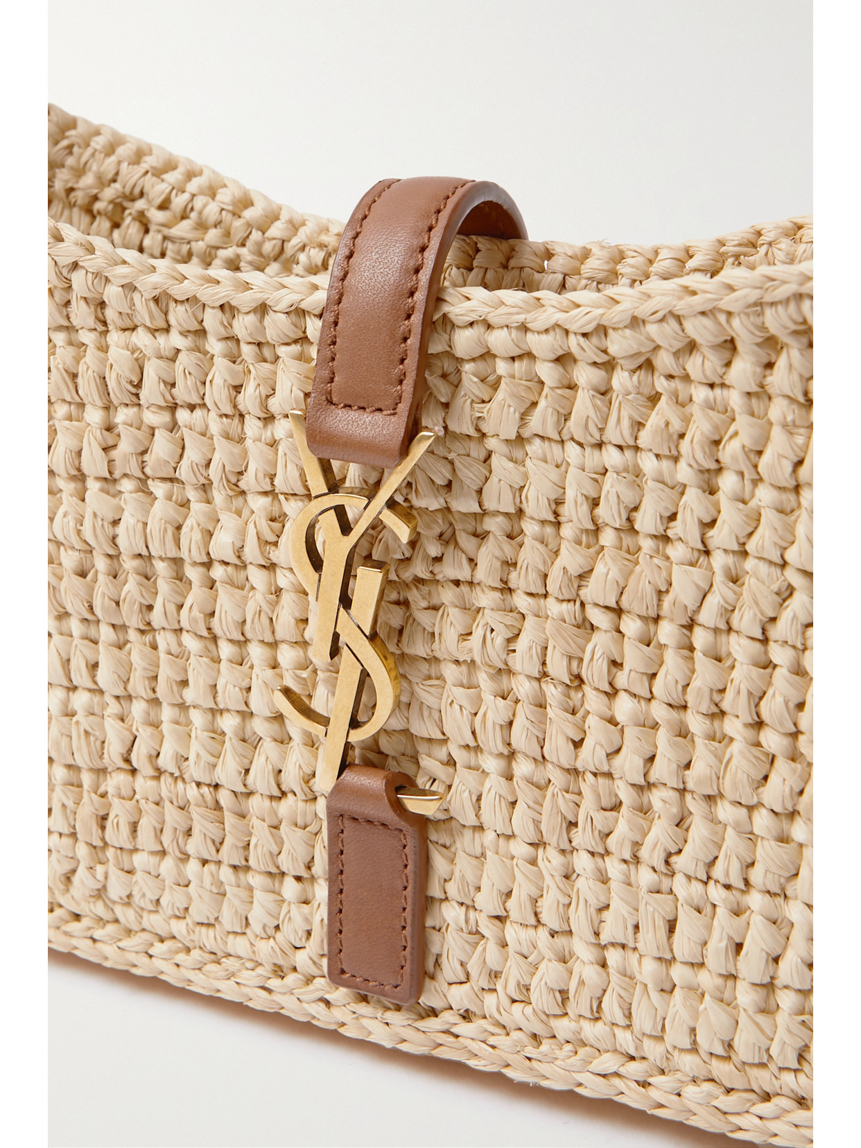 Saint Laurent Le 5 À 7 Leather-trimmed Raffia Shoulder Bag In Neutrals