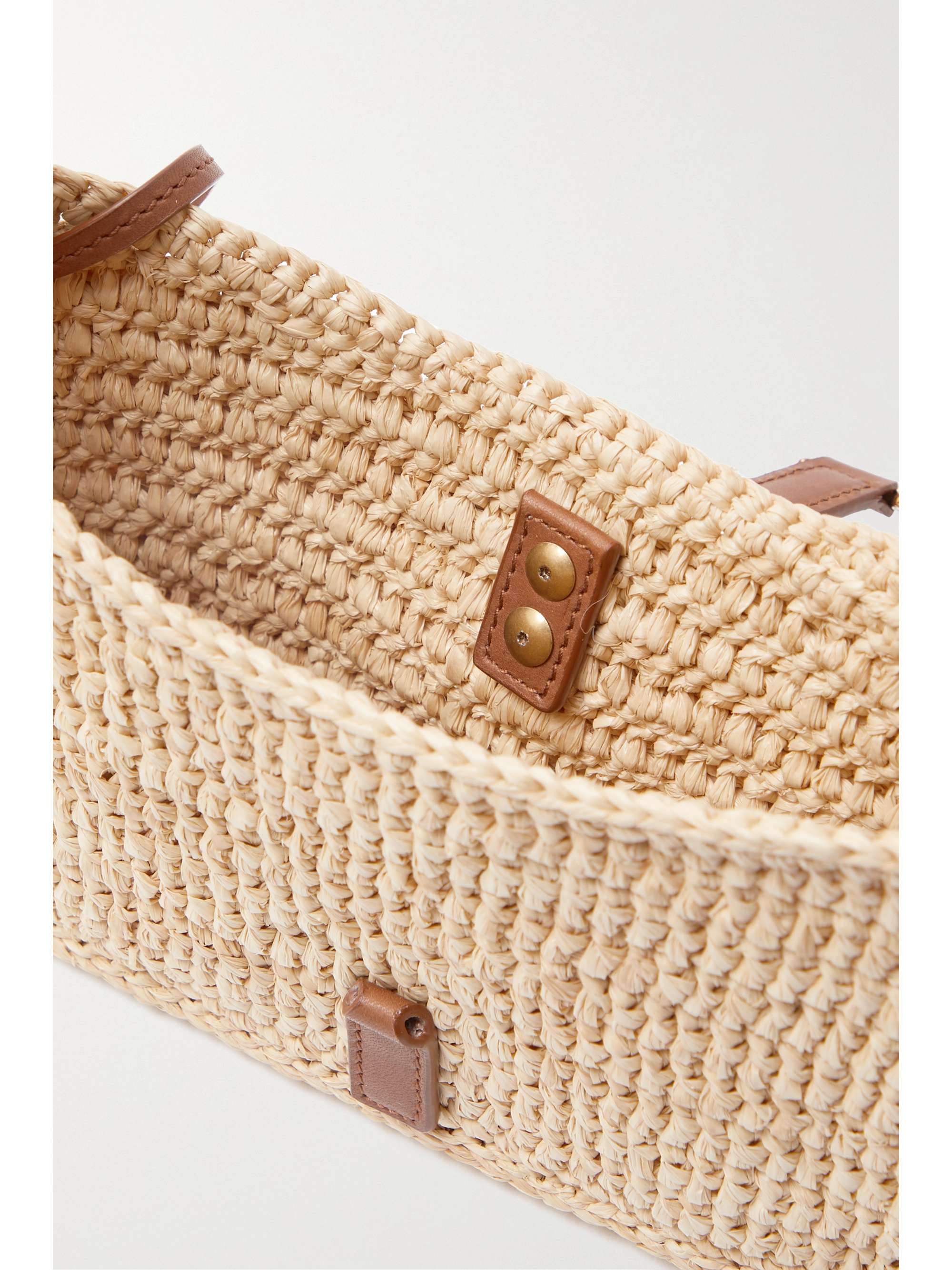 SAINT LAURENT Le 5 à 7 leather-trimmed raffia shoulder bag